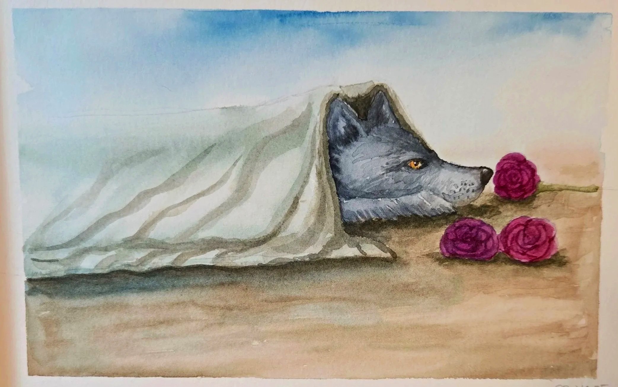 Fairy Tale Series: Wolf & Roses - watercolor