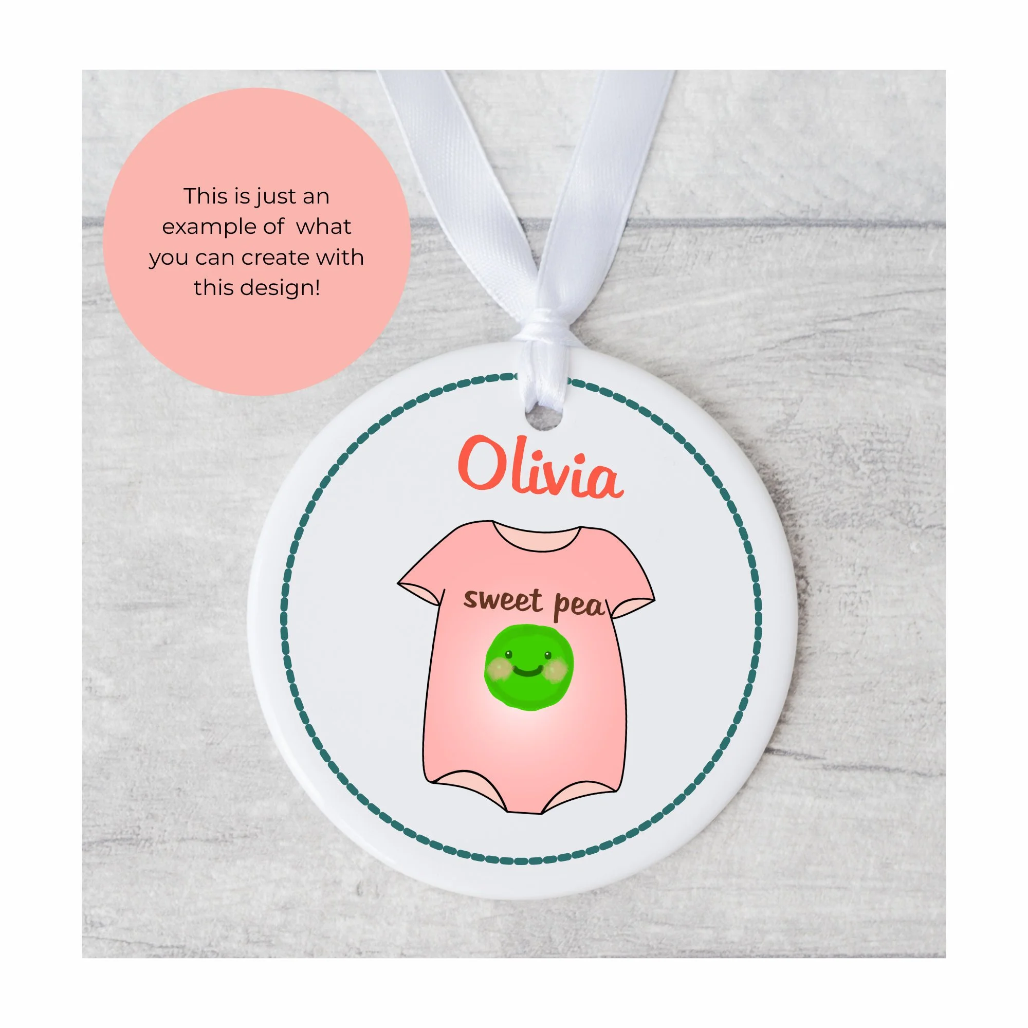 mockup of baby bodysuit clip art on a round white ornament