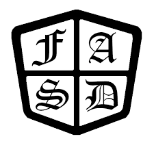 A shield-shaped logo divided into four quadrants with the letters F, A, S, and D in black calligraphic font.