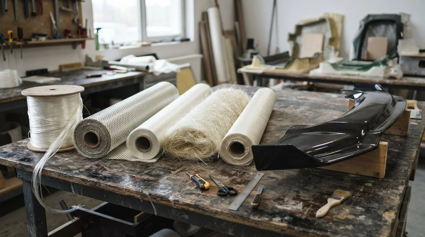 Types  of fiber glass on a table
