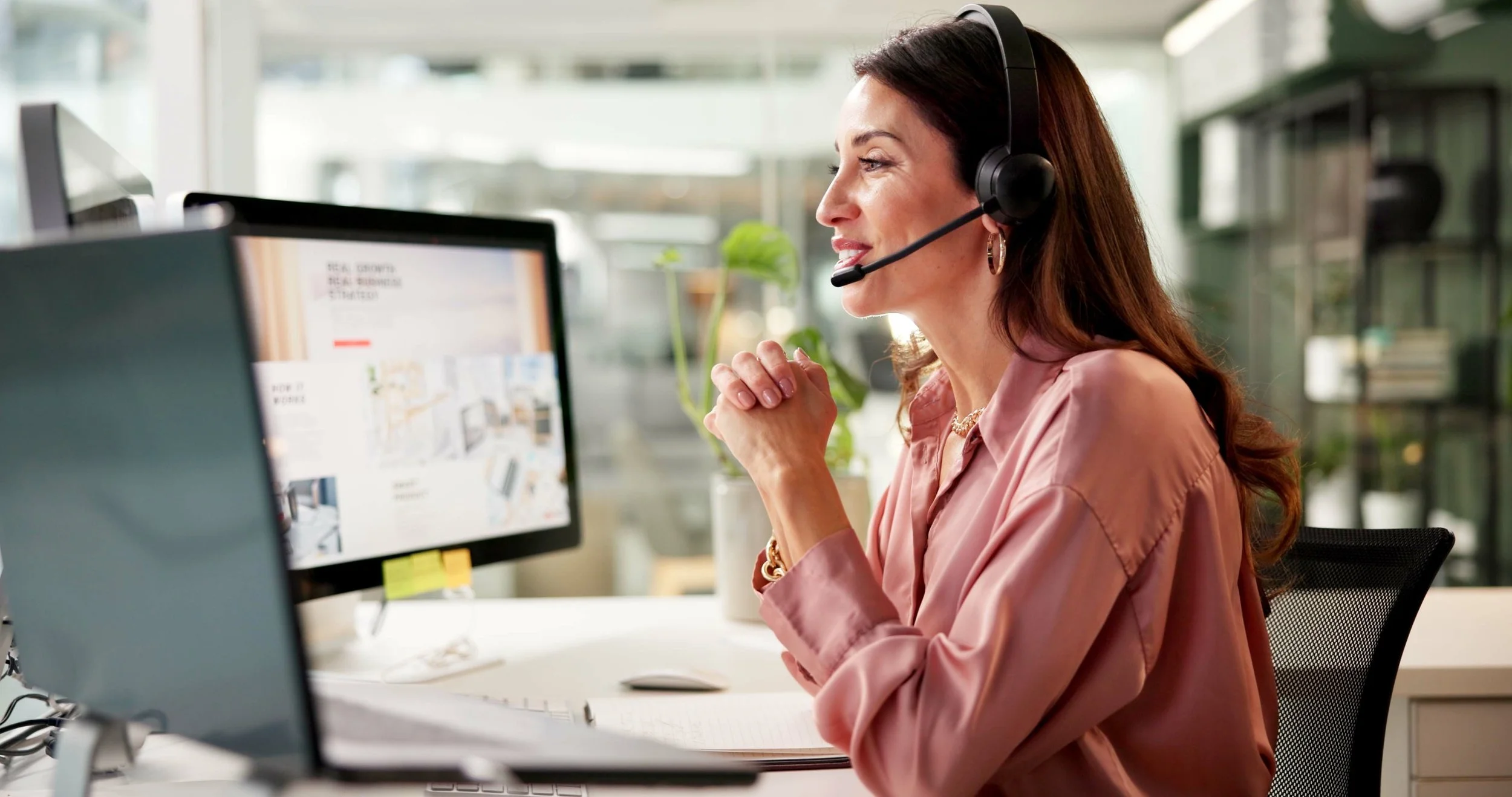 Professional interpreter wearing a headset while providing remote simultaneous interpretation.