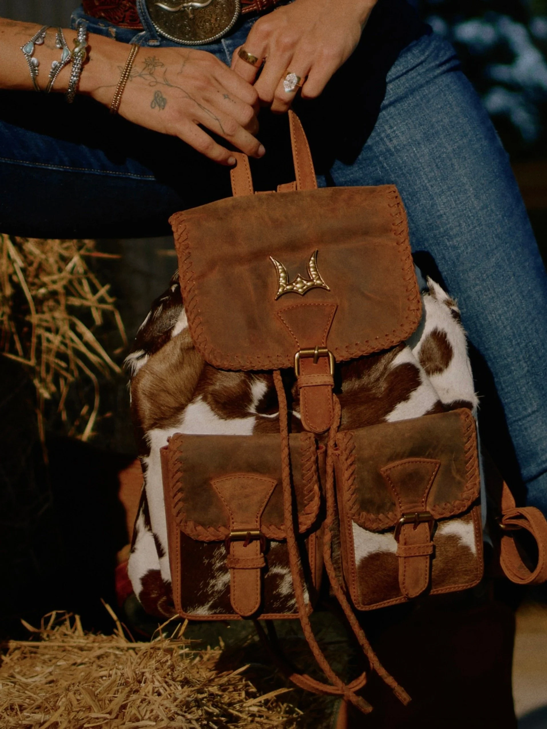 Close-up detail shot featuring Myra Bag from Krizia Studios' Western Heritage editorial series. Shot in natural light on location by a Minneapolis commercial photographer specializing in product and brand photography.