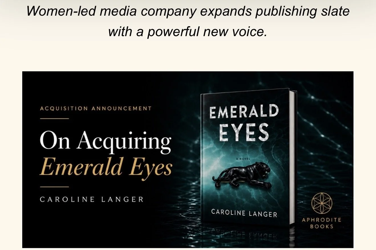Cover of Emerald Eyes by Caroline Langer to announce acquisition of novel by Aphrodite Books