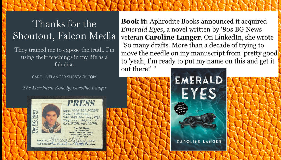 Thanks, Falcon Media, for the shoutout for Emerald Eyes: A Novel by Caroline Langer