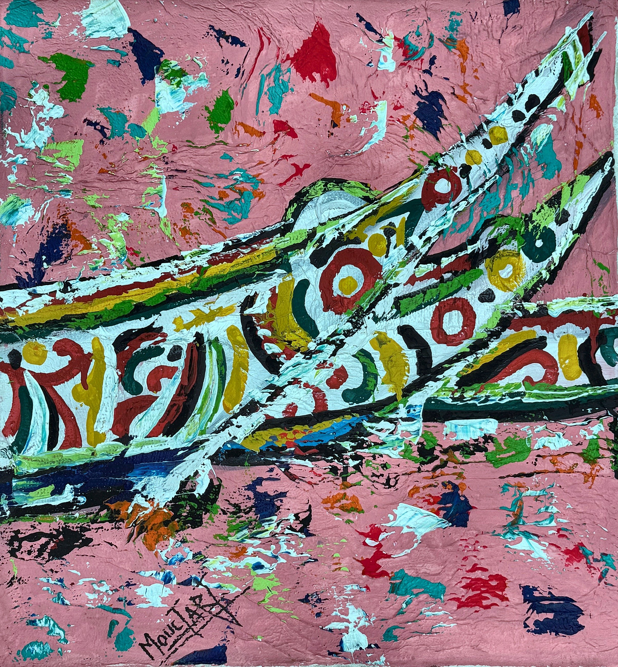 Enquire About This Artwork:
Pirogues, Dak'Art
Two crossing hulls in white, gold, maroon and pine green, against a bright flamingo pink ground.

Acrylic on canvas, 54 × 57 cm, (original work- one available) Price: € 750 (incl. VAT 13.5%), Floating fra