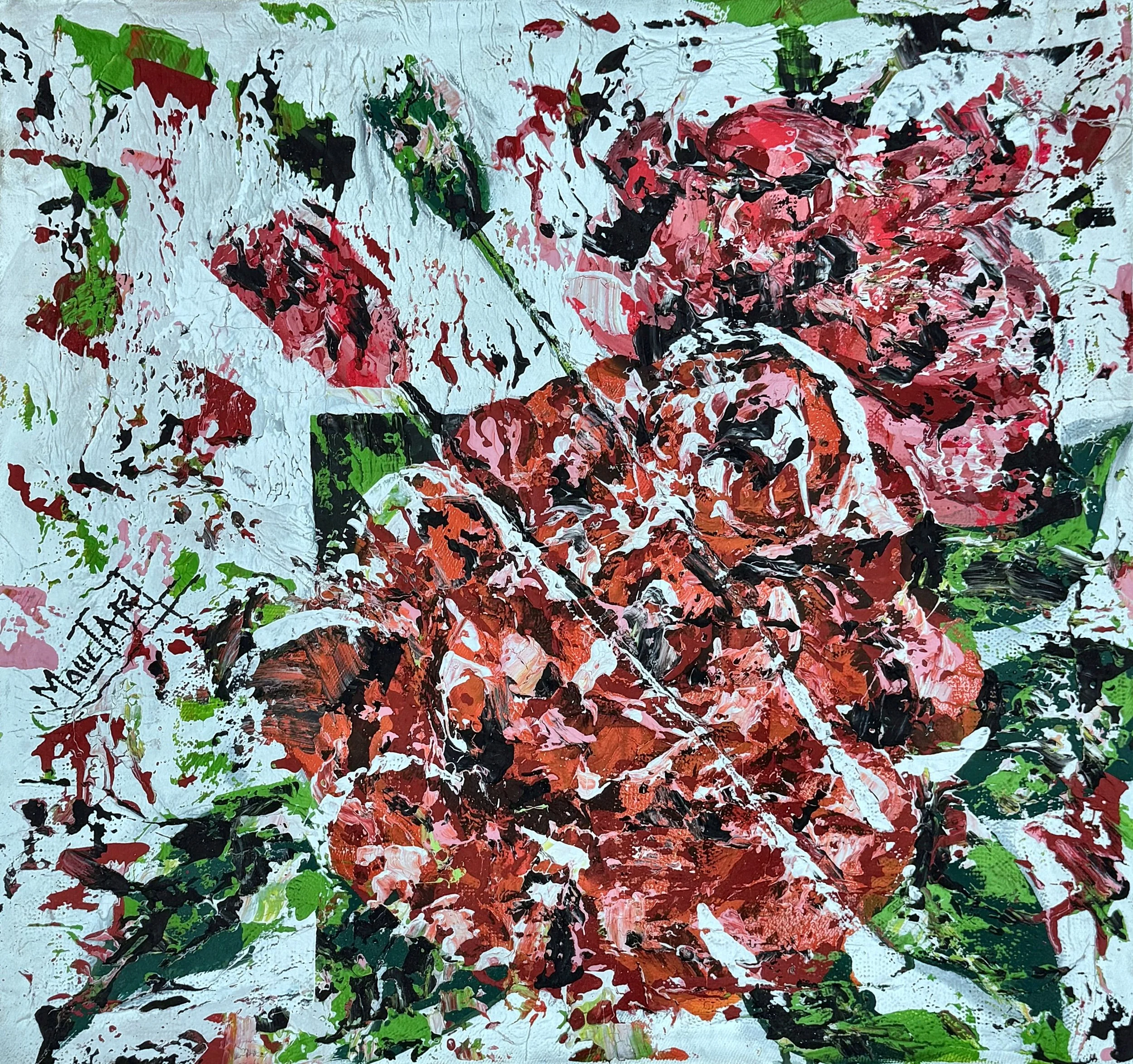 Enquire About This Artwork:
Radiance of Passion
Roses in deep red and pink, built up in thick, palette-knife petals against a raw white ground.

Acrylic on canvas, 57 × 54 cm, (original work- one available) Price: € 700 (incl. VAT 13.5%), Floating fr