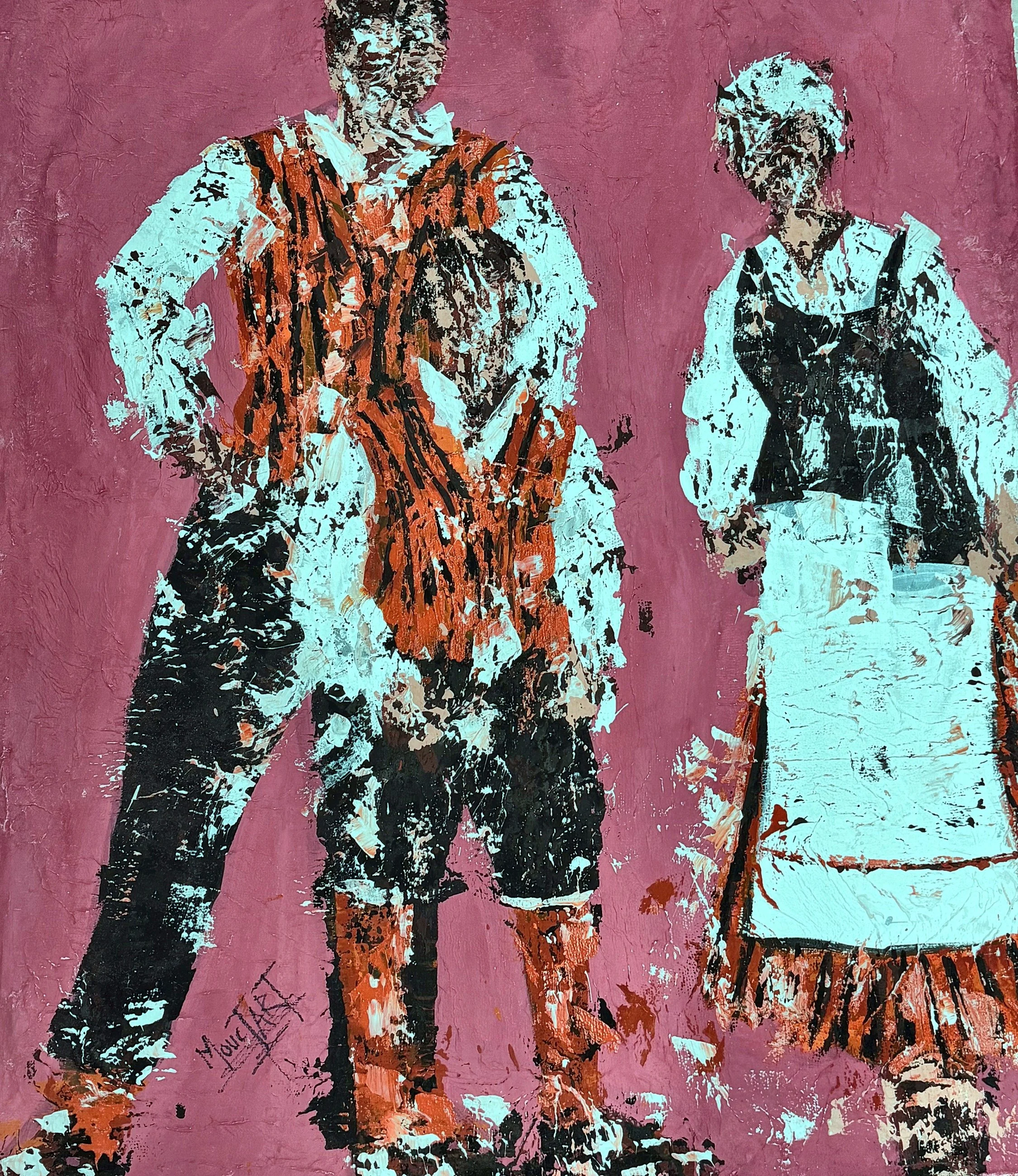 Enquire About This Artwork:
Nordic Heritage
Two figures in folk costume stand together against a deep pink ground.

Acrylic on canvas, 100 × 120 cm, (original work- one available) Price: € 2250 (incl. VAT 13.5%), Floating frame available on request, 