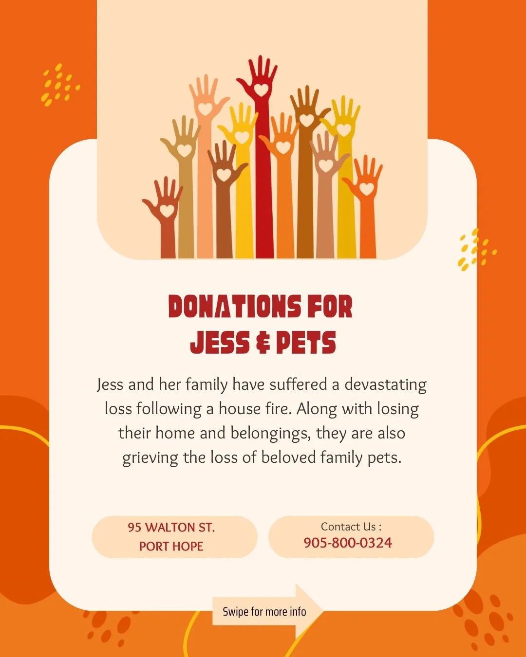 We are rallying for Jess. After losing their home and beloved pets to a fire, this family needs our community more than ever.

Here are a couple of ways to help. One for our local friends at Duke&rsquo;s Port Hope and a GoFundMe for those who want to