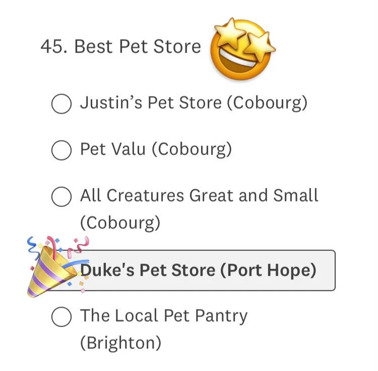 The nominations just dropped for the 2026 Northumberland Spirit Awards!

We&rsquo;re feeling incredibly grateful (and if we&rsquo;re honest, a little bit excited!) to share that Duke&rsquo;s Port Hope has been nominated in the Best Pet Store category