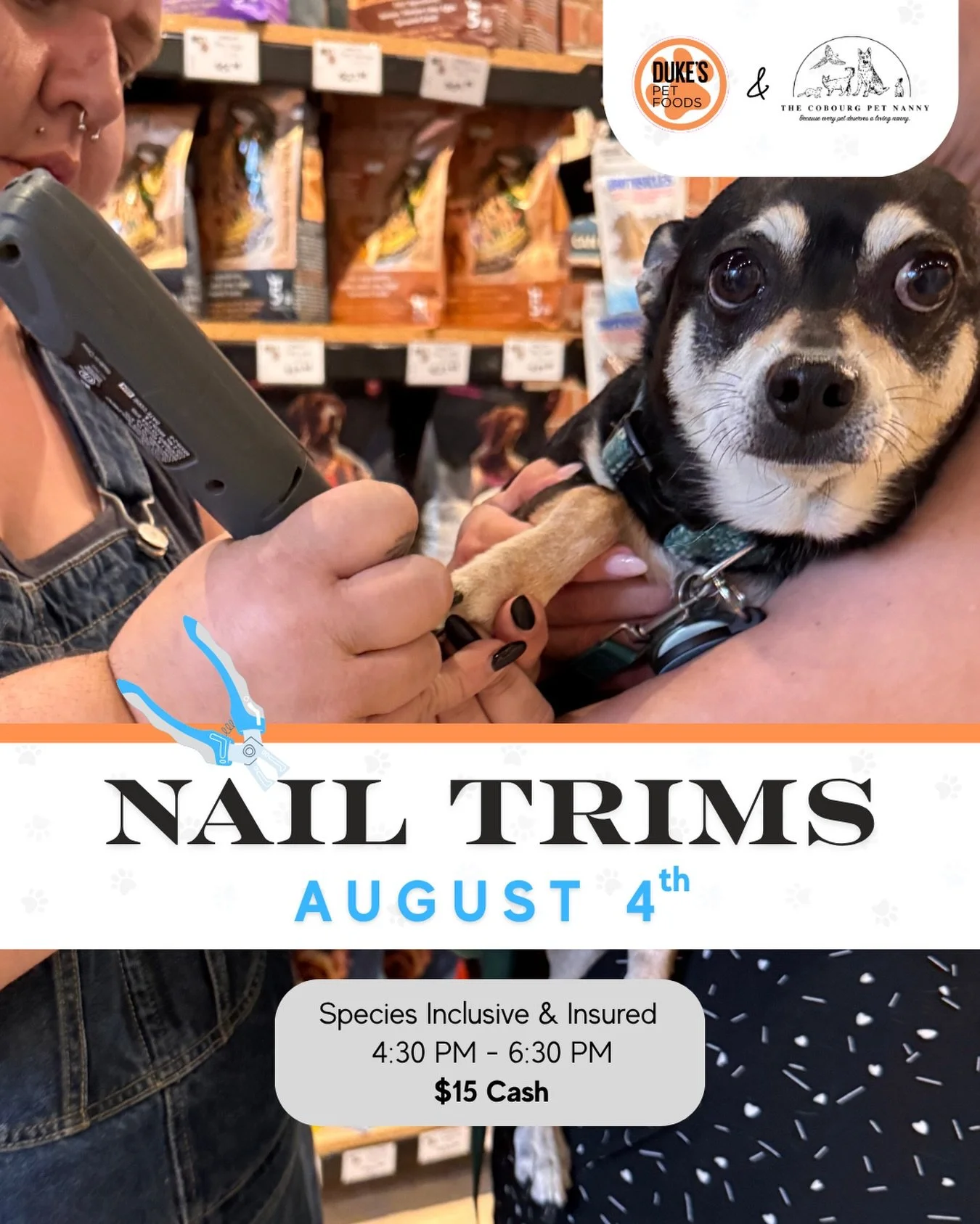 🎉 Tomorrow&rsquo;s the day&hellip;pawdicures at Duke&rsquo;s Port Hope! 🐾

Whether your pet is a seasoned nail trim pro or prefers to negotiate the terms first, @cobourgpetnanny will be here to help get those toes tidied up.

📅 Tuesday, August 4
?