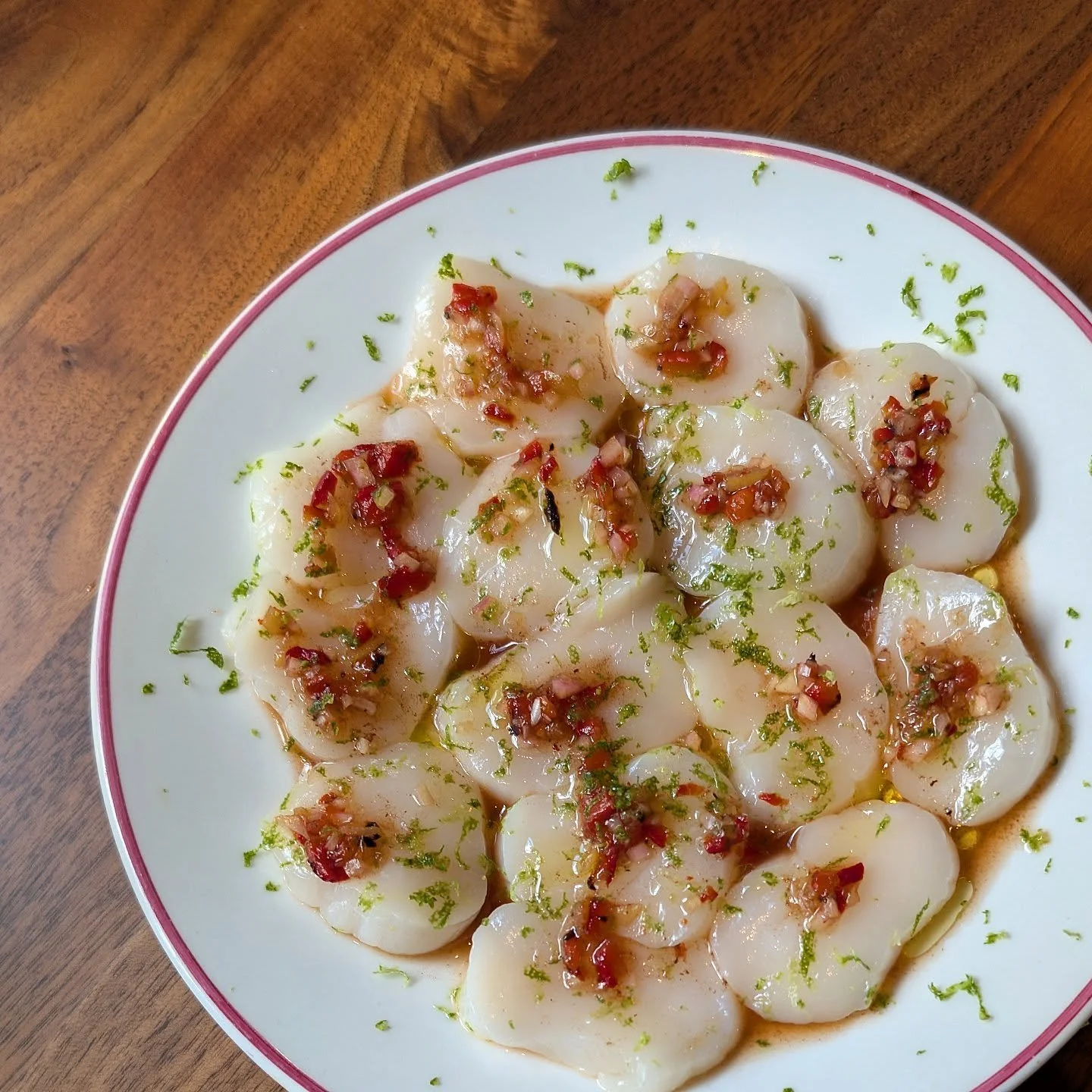 Scallop Crudo with Fresno Peppers, Fresh Citrus, and Preserved Lemons