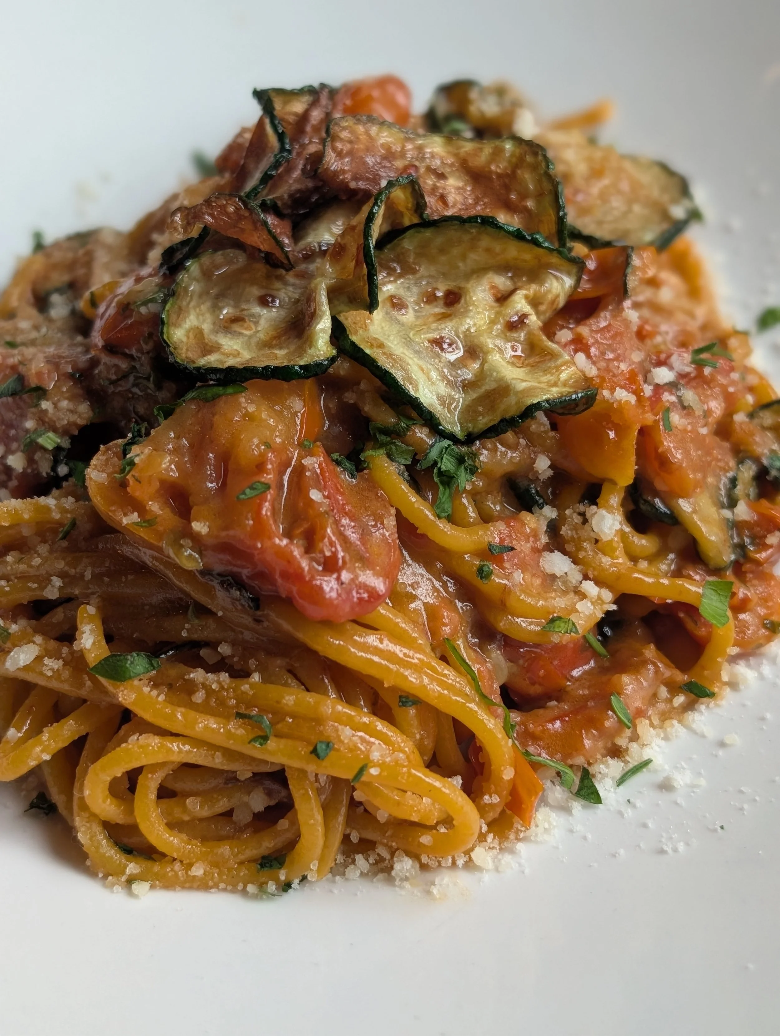Cherry Tomato Spaghetti with Caramelized Zucchini