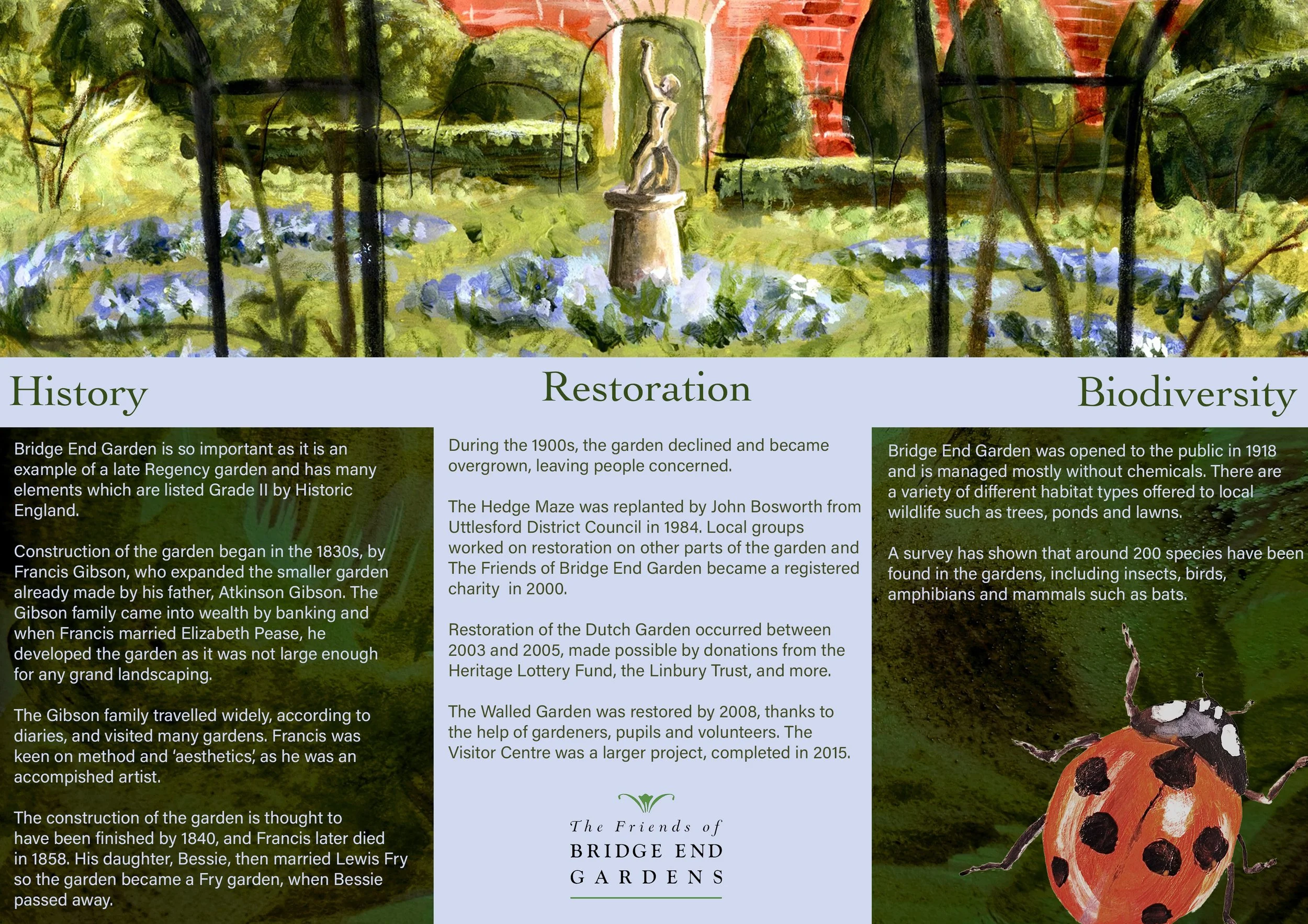 leaflet design illustration for a public garden using paint