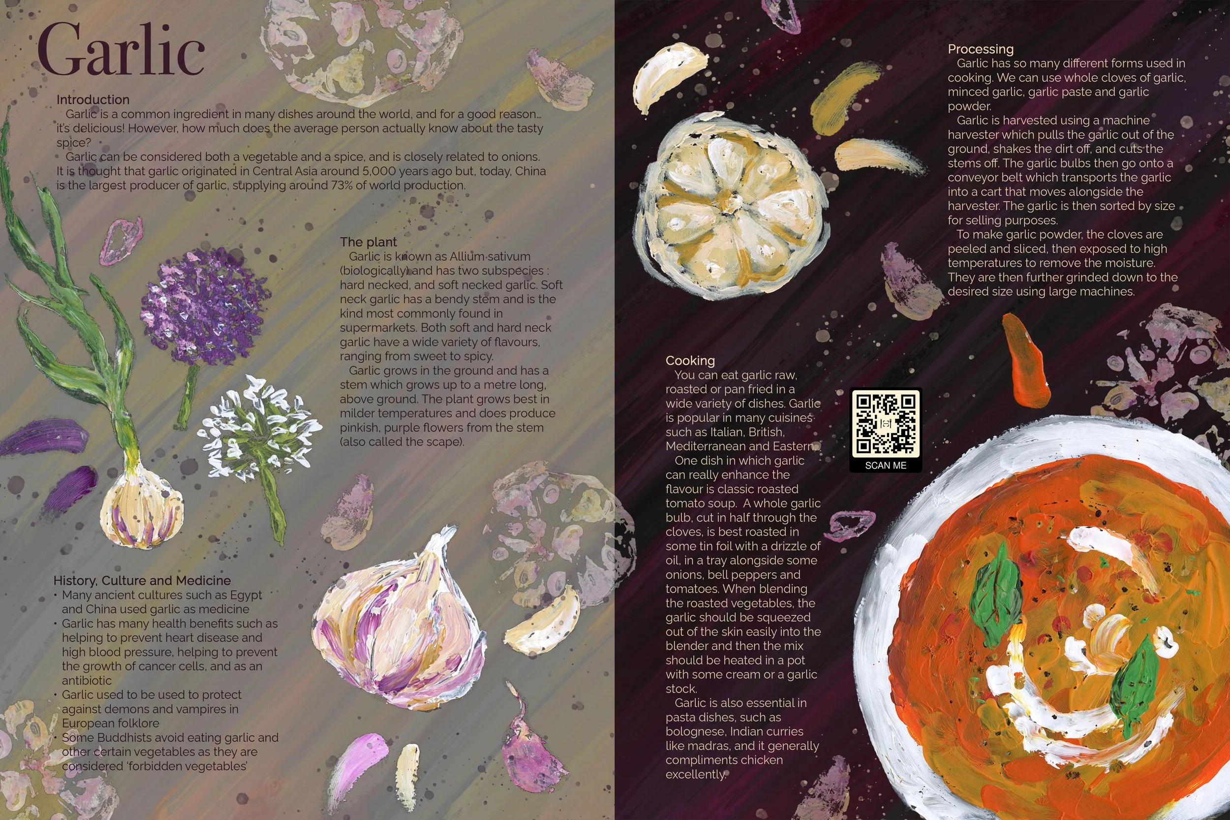 magazine spread illustration of garlic and soup