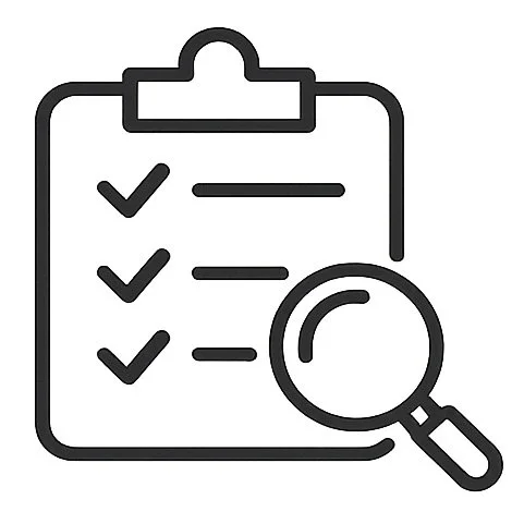 Clipboard and magnifying glass icon