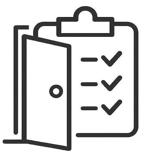 Clipboard and open door icon