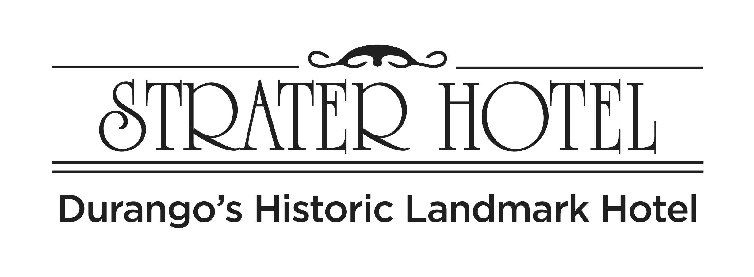 Logo for Stranger Hotel, Durango's Historic Landmark Hotel, featuring ornate fonts and decorative elements