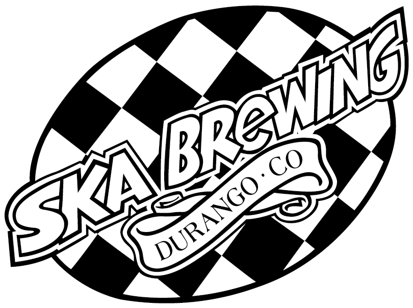 Logo for Ska Brewing featuring black and white checkered pattern and text 'Ska Brewing Durango, CO'.