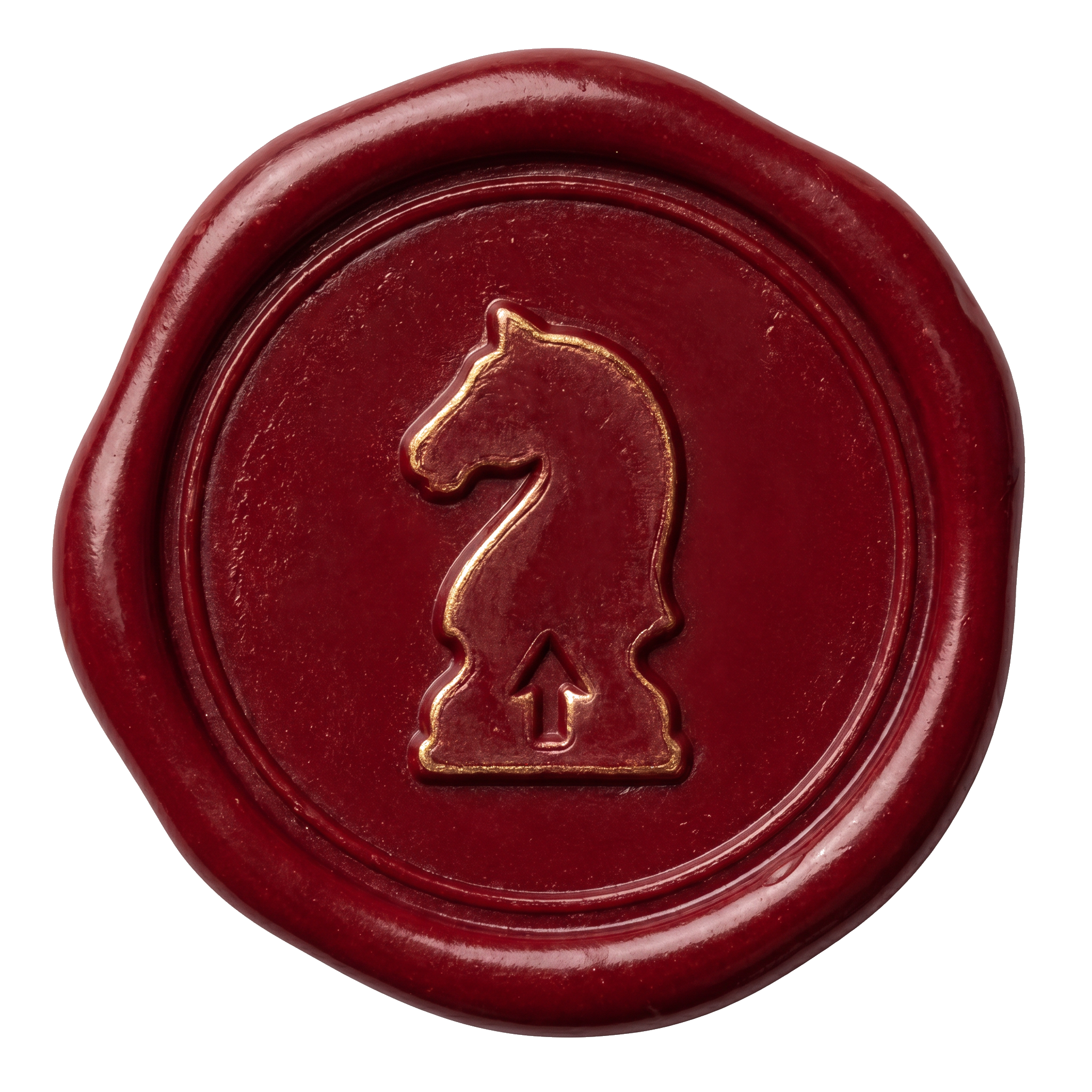 Close-up of a red wax seal with a tree embossed in the center.