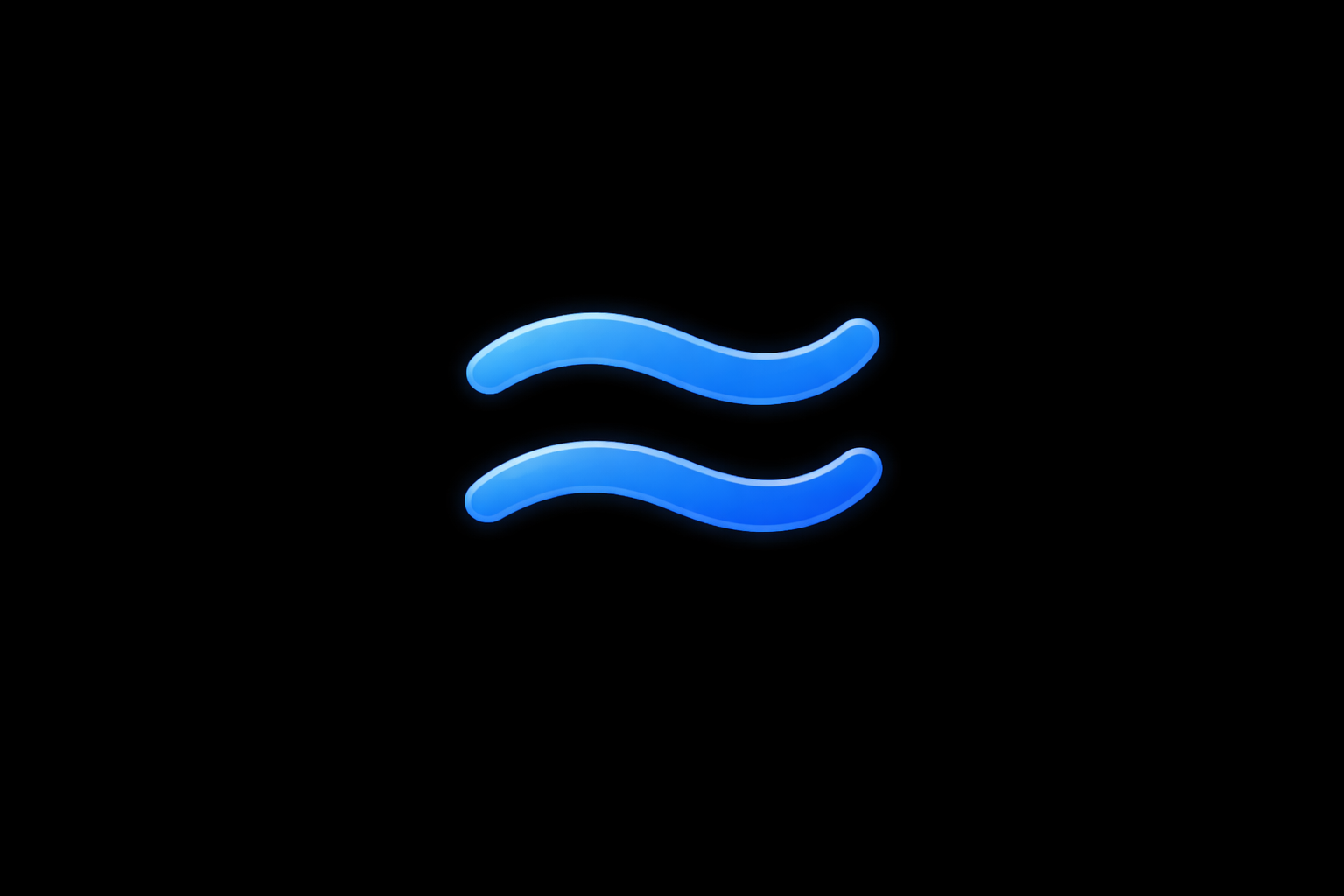 Blue neon wave symbol on a black background.