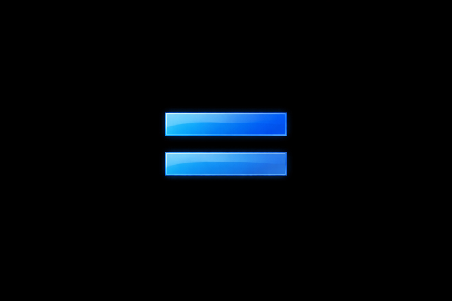 Two glowing blue rectangular bars on a black background, resembling a pause button icon.