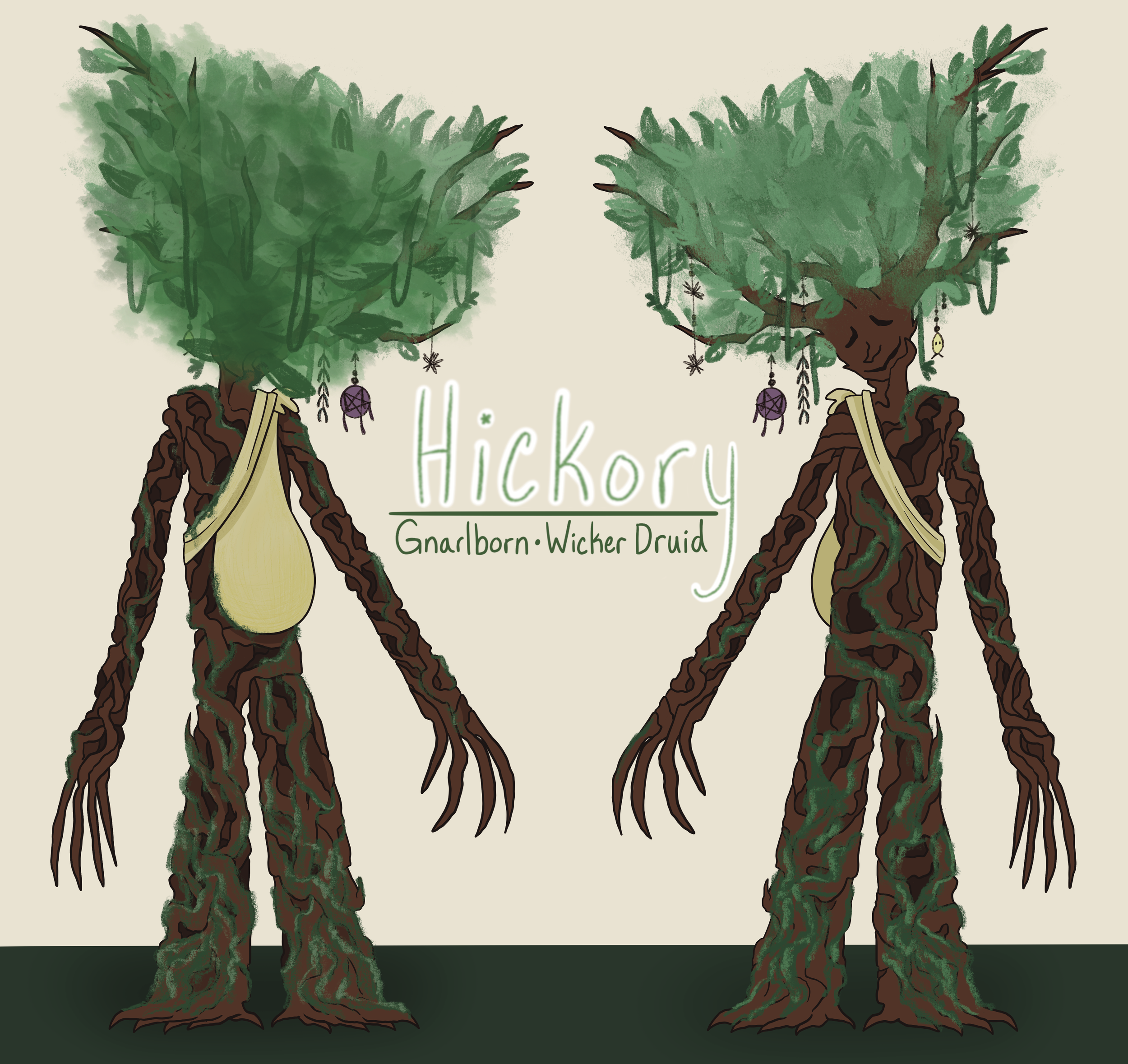 Hickory is a kind, lonesome druid who's been pulled far away from his forest to Wickermore Hollow. Even though he's not used to dealing with so many people, Hickory's happy to help the townsfolk while he's there.