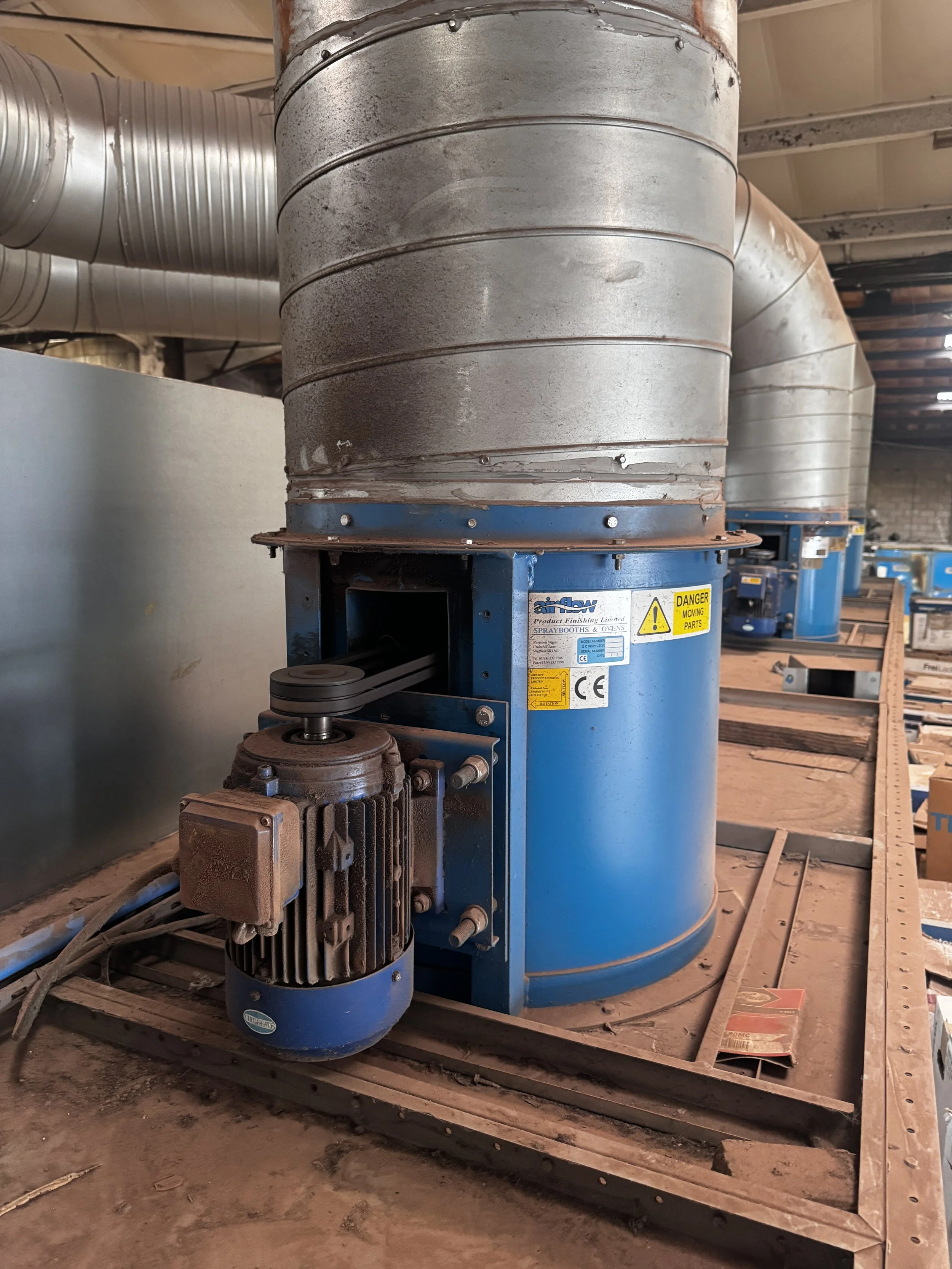 Industrial fan undergoing bearing replacement and mechanical service by Coates Industrial Ltd.