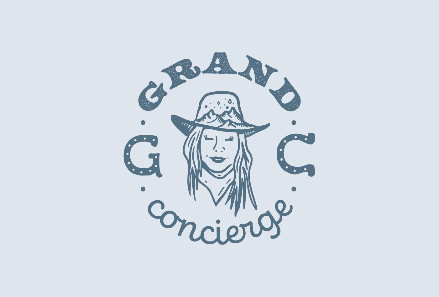Logo with a woman wearing a hat with a mountain and sun design, surrounded by the text 'GARD' at the top and 'G.C Conciège' at the bottom.