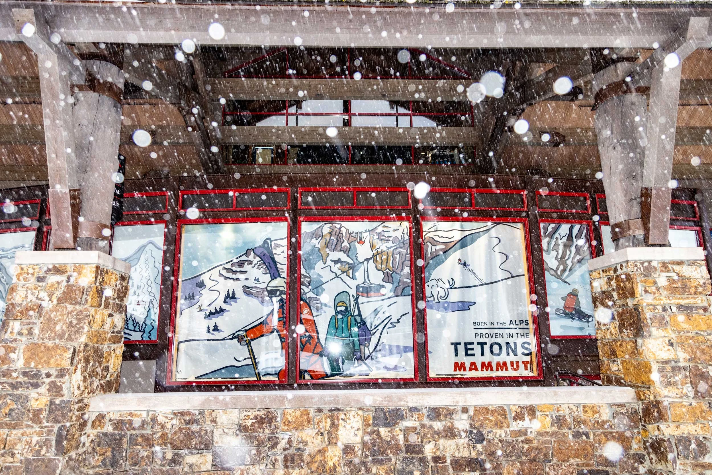 Central panel of JHMR x Mammut window display, art by Kia Tolan of Kia Creative.