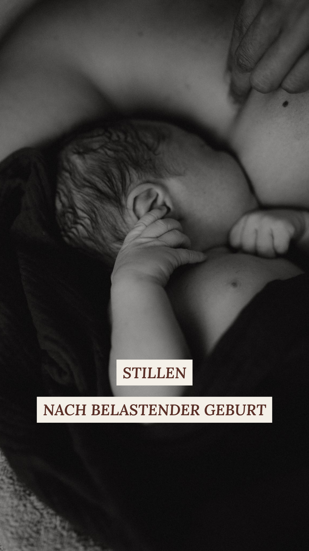 Instagram Post. Schwarz weiß Fotografie, Thema "Stillen nach belastender Geburt"