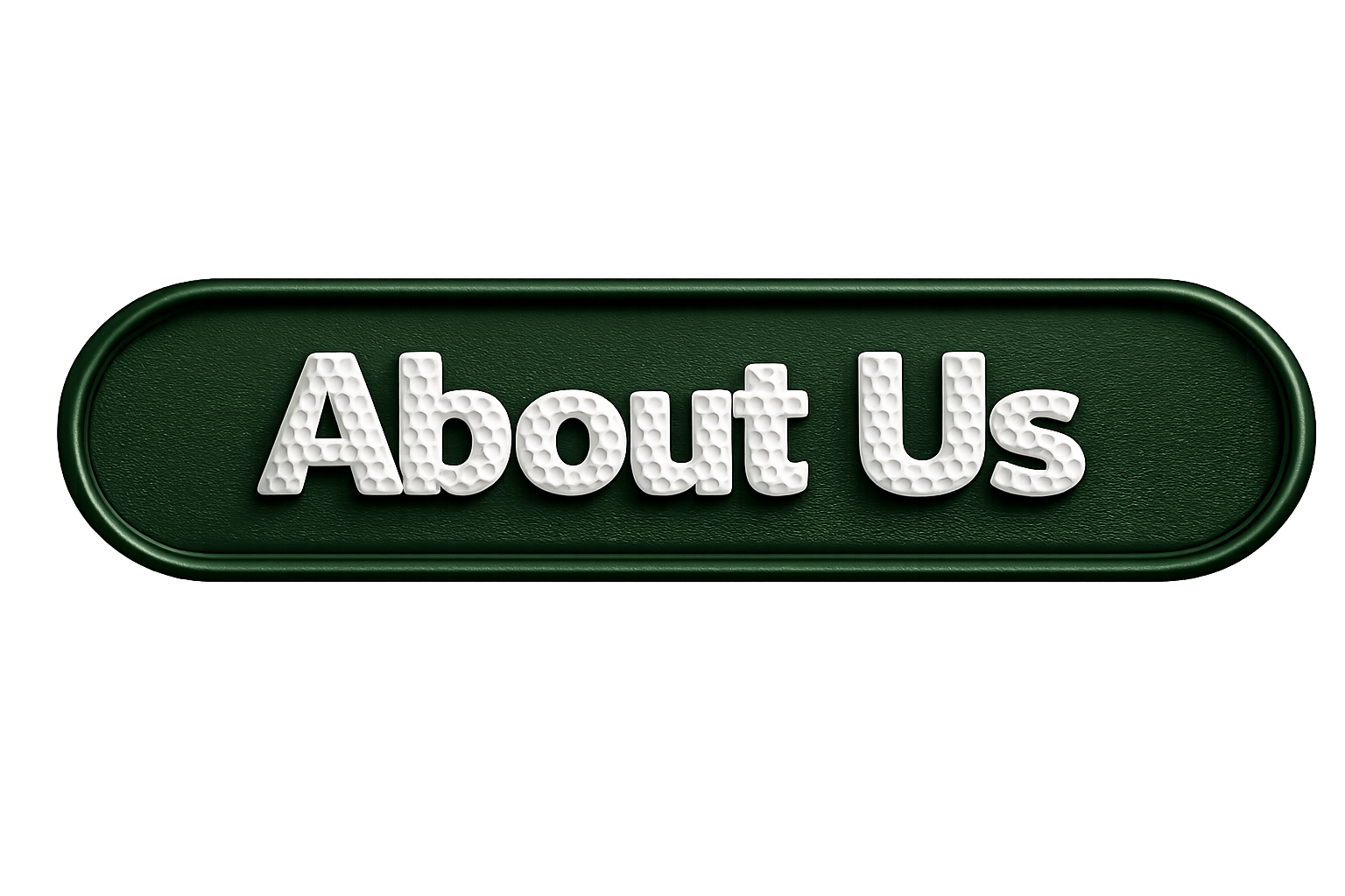 Green sign with white 3D textured letters spelling "About Us"