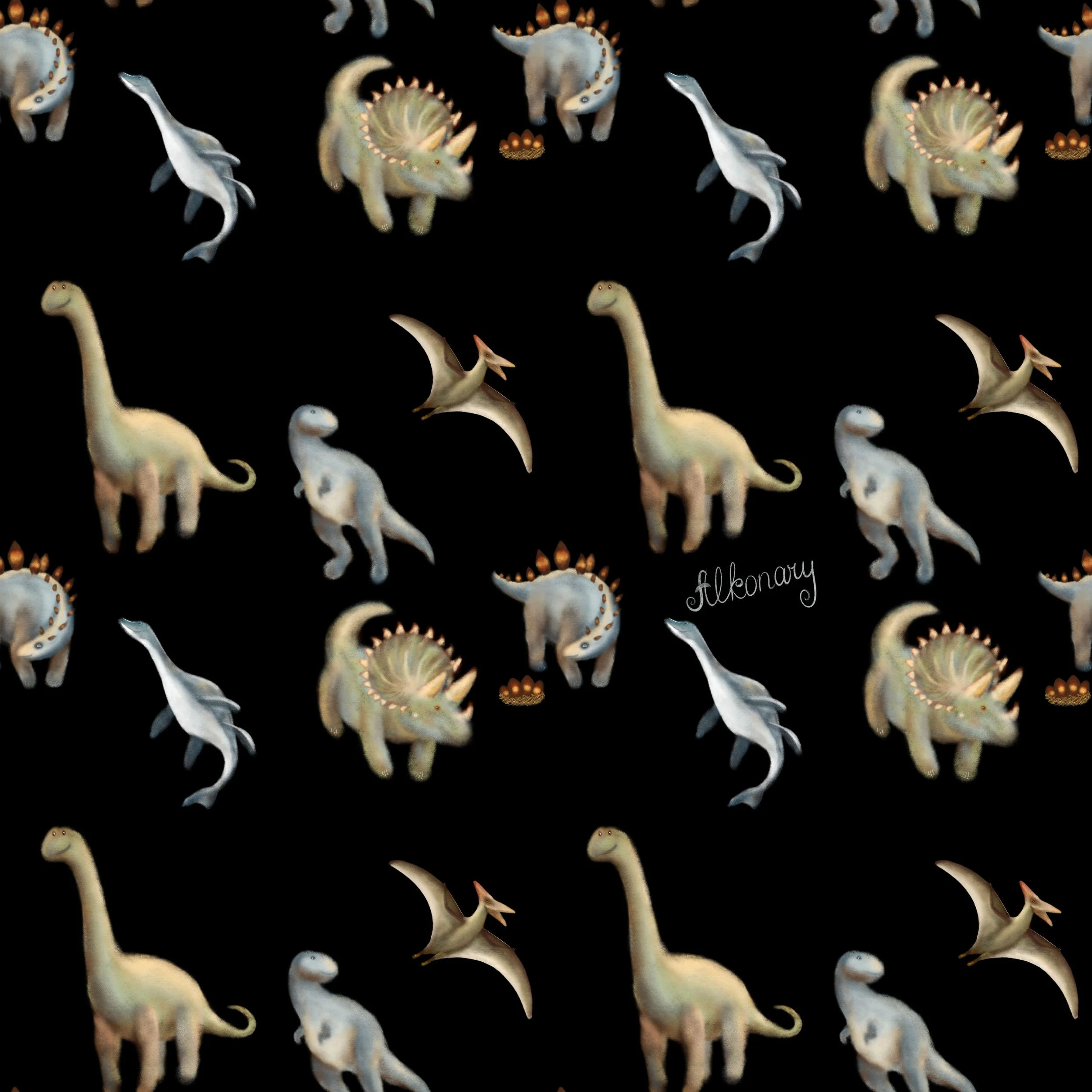 Dinosaur Seamless Pattern – Midnight Black