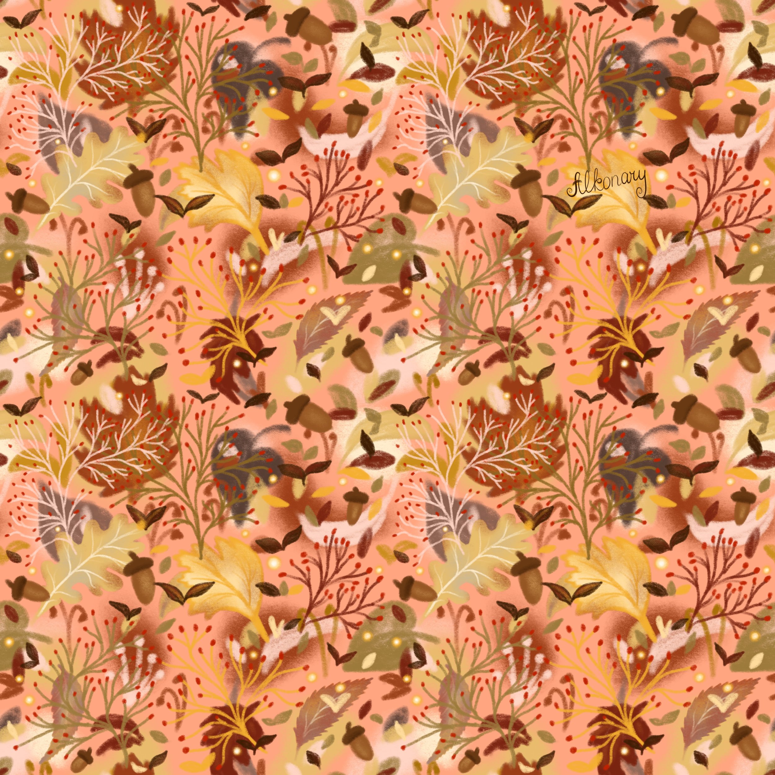 Autumn Leaves Pattern Pink Background