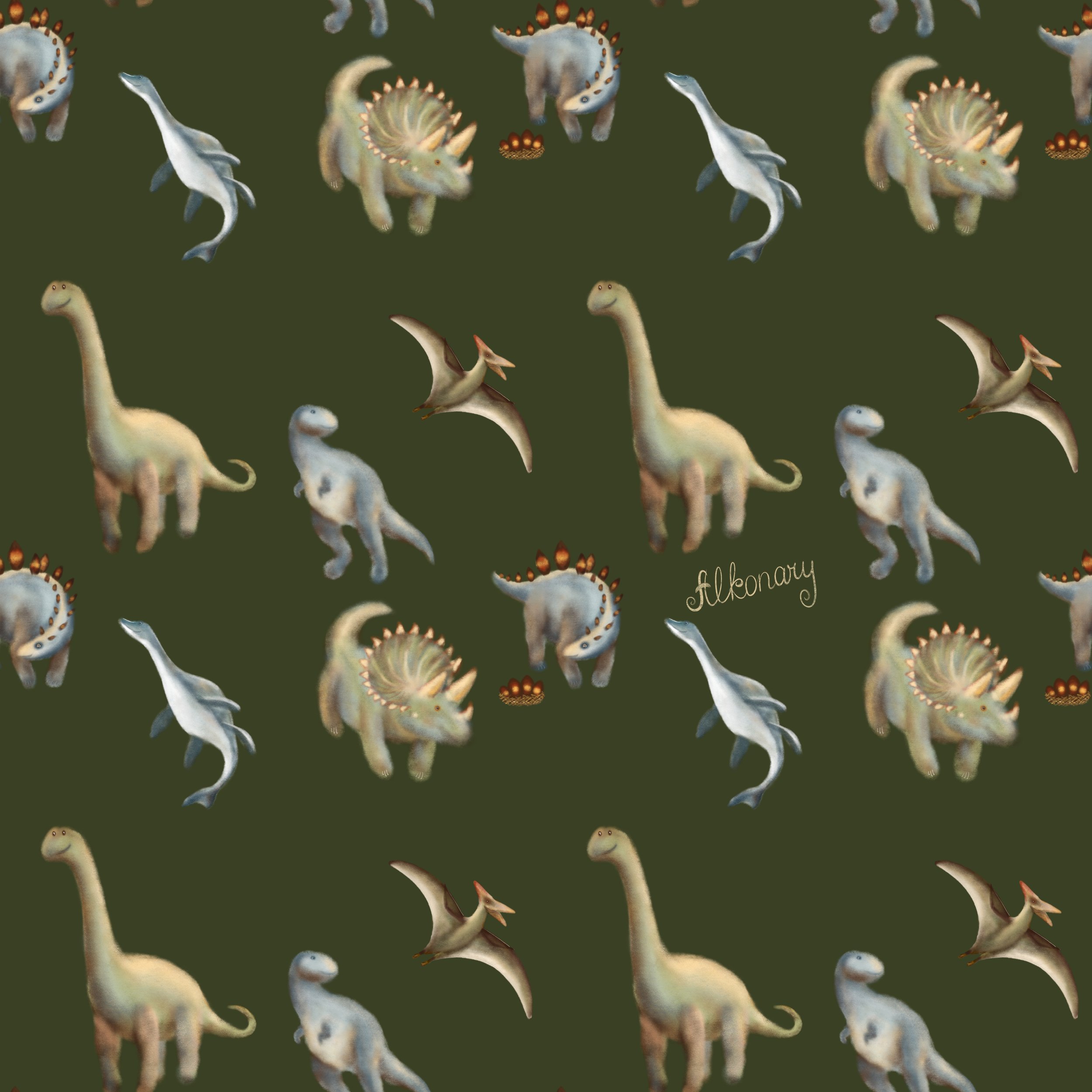 Dinosaur Seamless Pattern – Earthy Olive