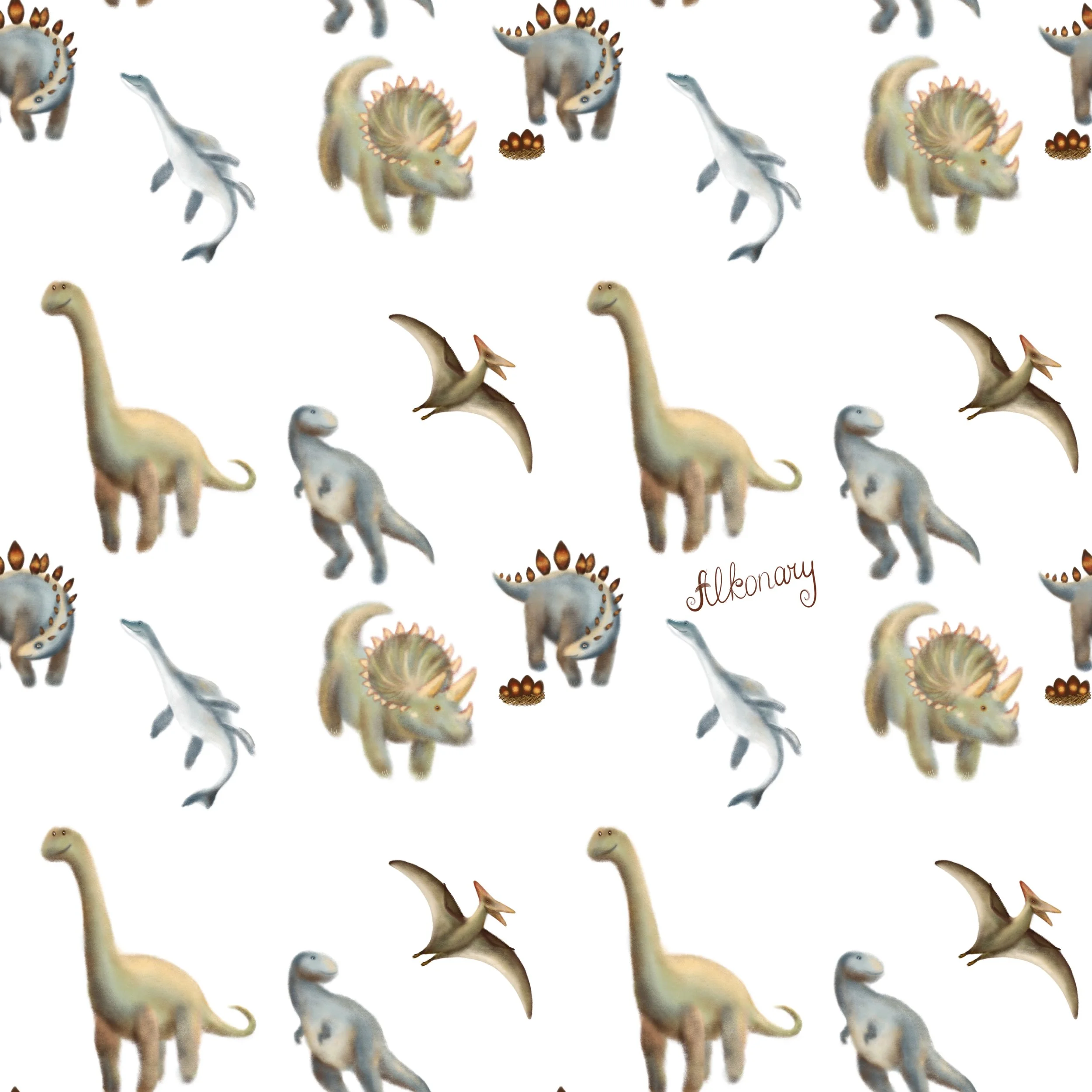 Dinosaur Seamless Pattern – Pure White