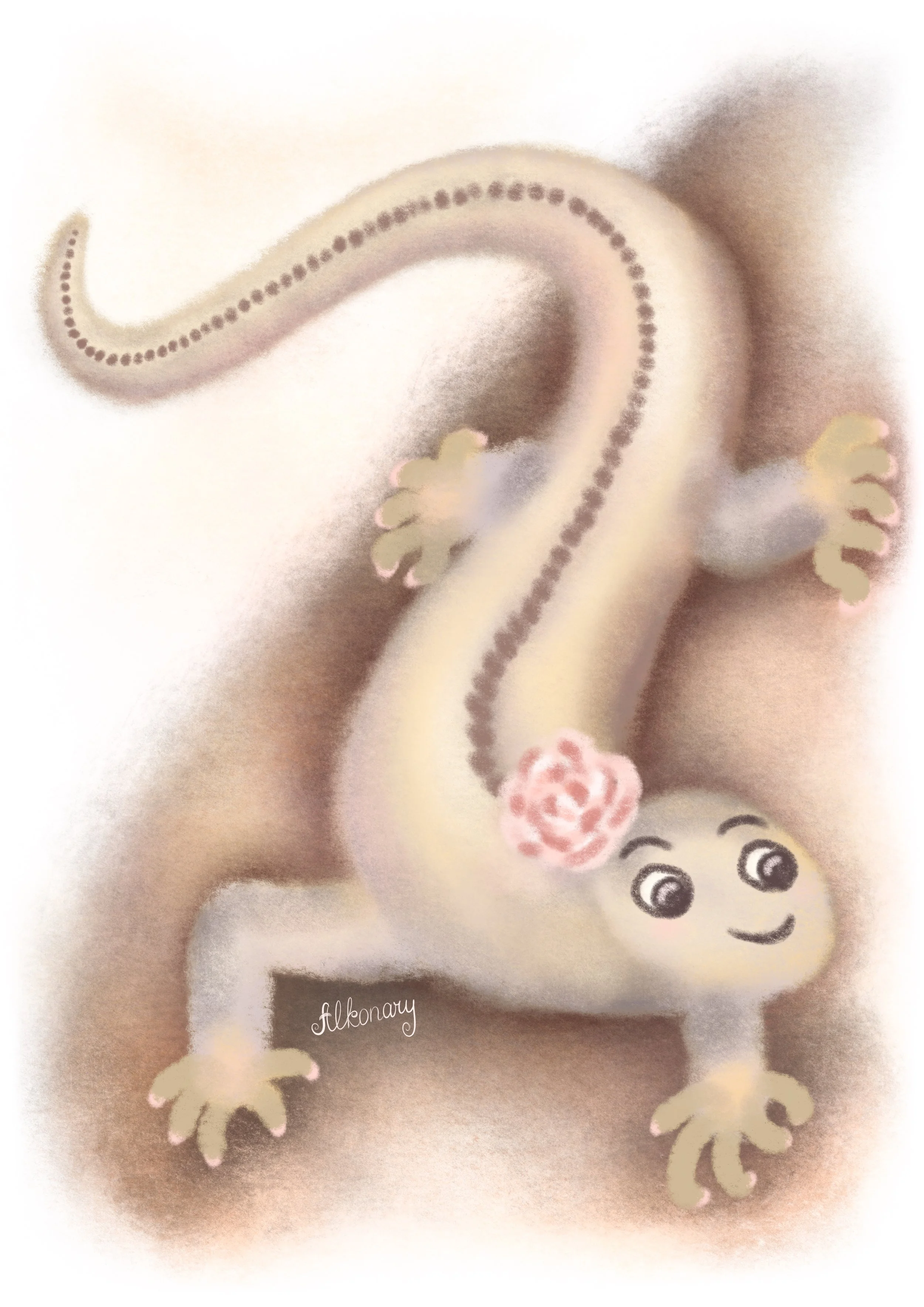 Printable baby girl lizard wall art for girl nursery and kids room decor. Hand-drawn baby lizard illustration in a soft, delicate palette for cozy and gentle interiors.