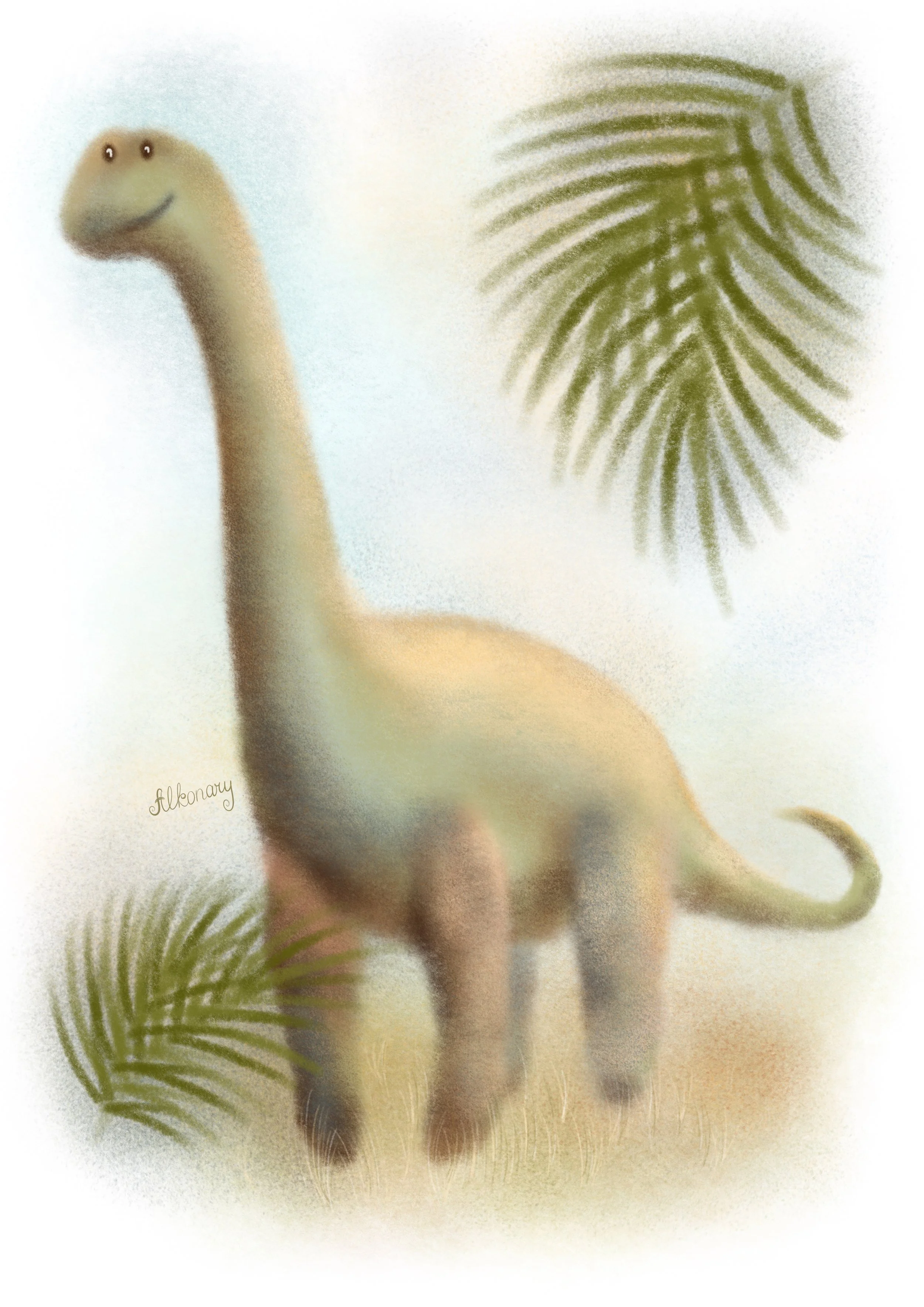 Hand-drawn Diplodocus dinosaur illustration – printable nursery wall art from the Little Dinosaurs set