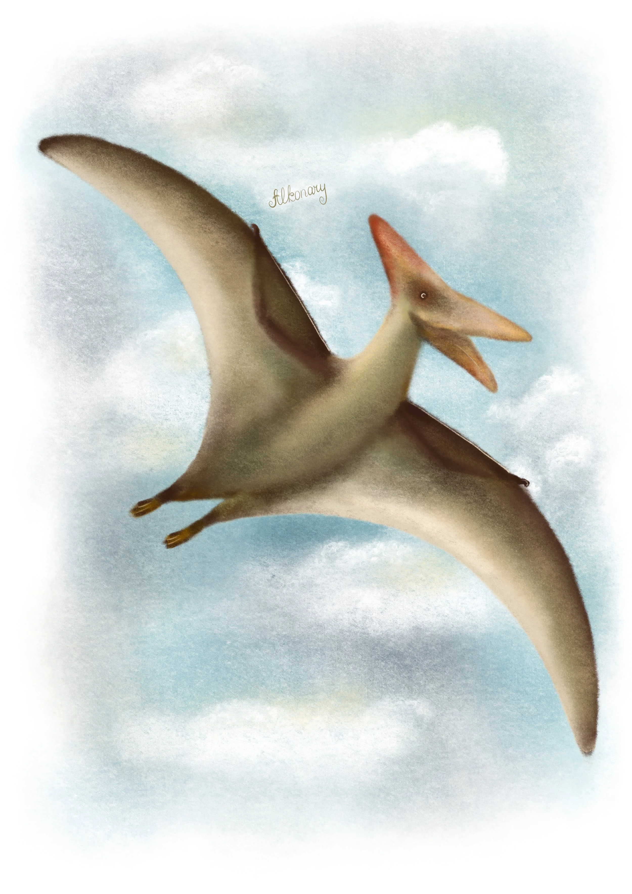 Hand-drawn Pterosaur flying dinosaur illustration – printable nursery wall art from the Little Dinosaurs set