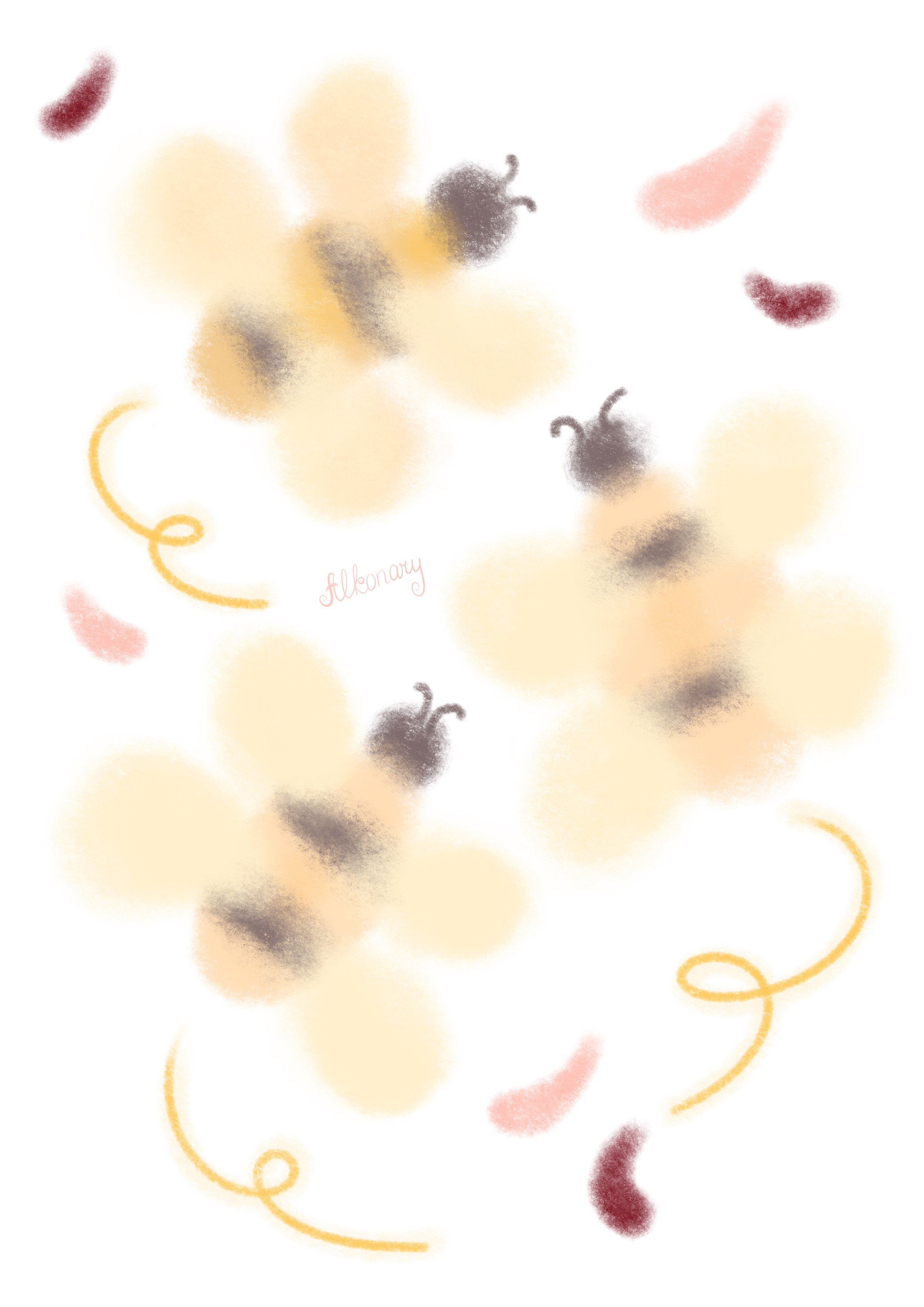 Cute bumblebees among flower petals nursery wall art printable illustration inspired by nature