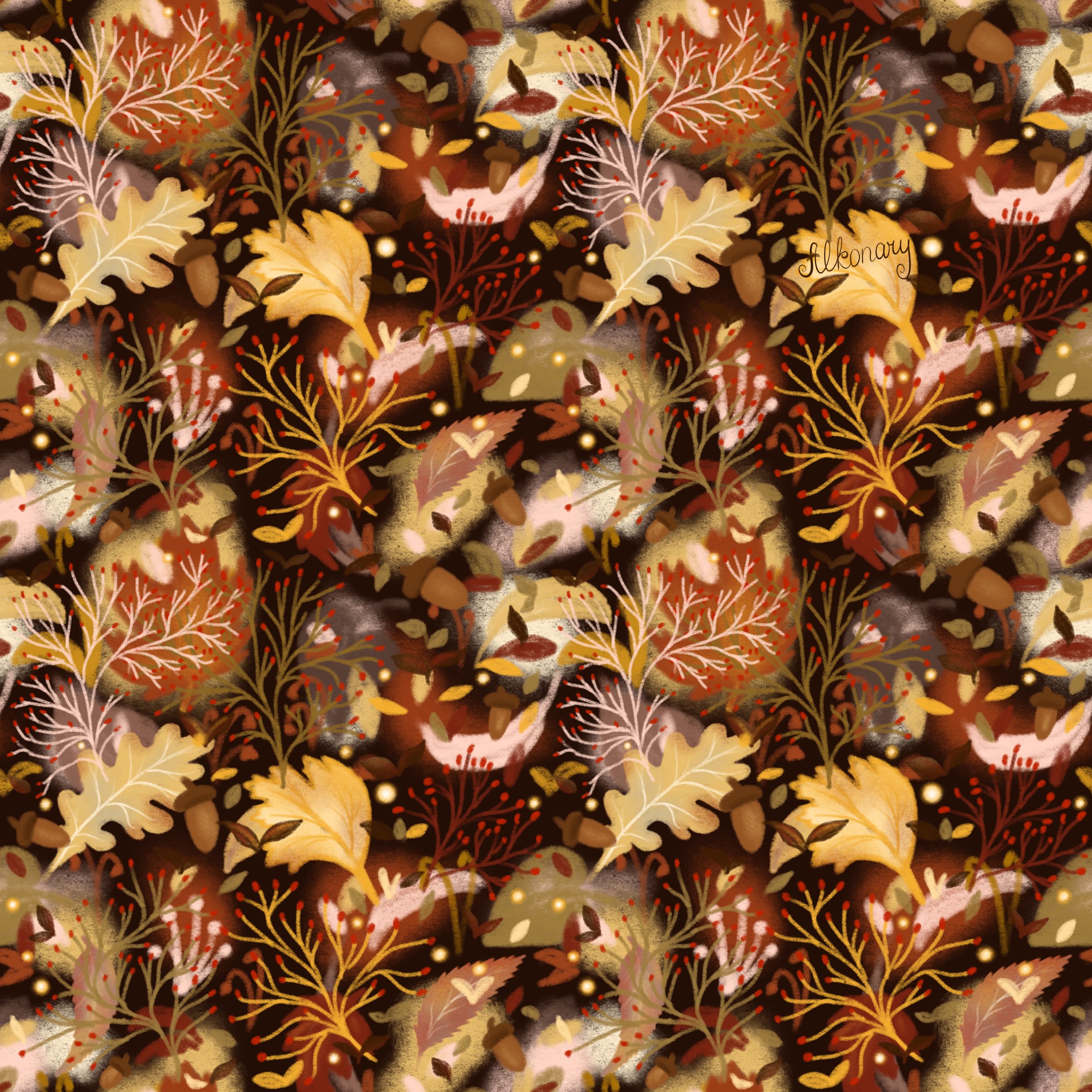 Autumn Leaves Pattern Brown Background