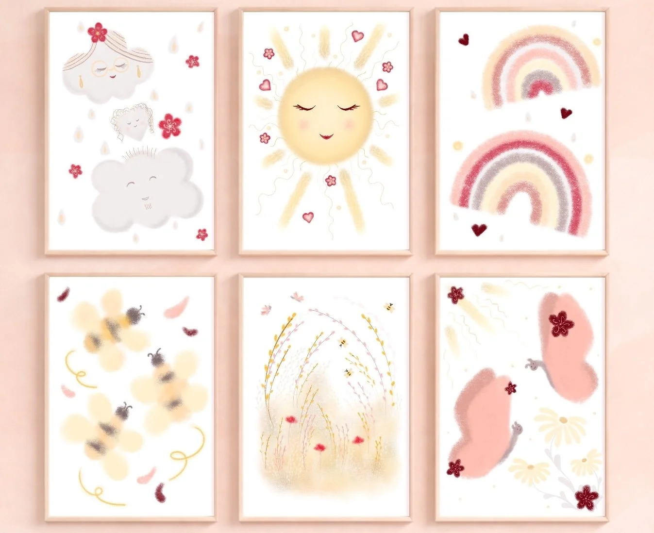 Playful & Gentle Nursery Decor - Printable Art Set (6 Illustrations)