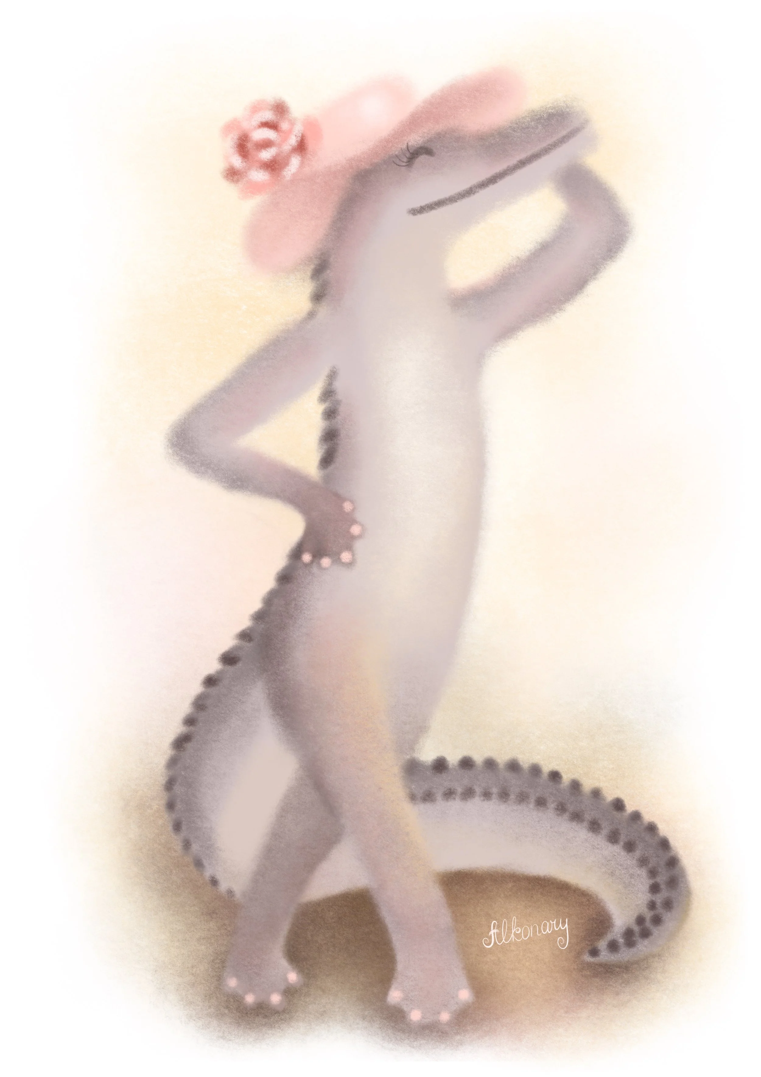 Printable baby girl crocodile wall art for girl nursery and kids room decor. Hand-drawn baby crocodile illustration in a gentle, warm-toned palette for soft nature-inspired interiors.