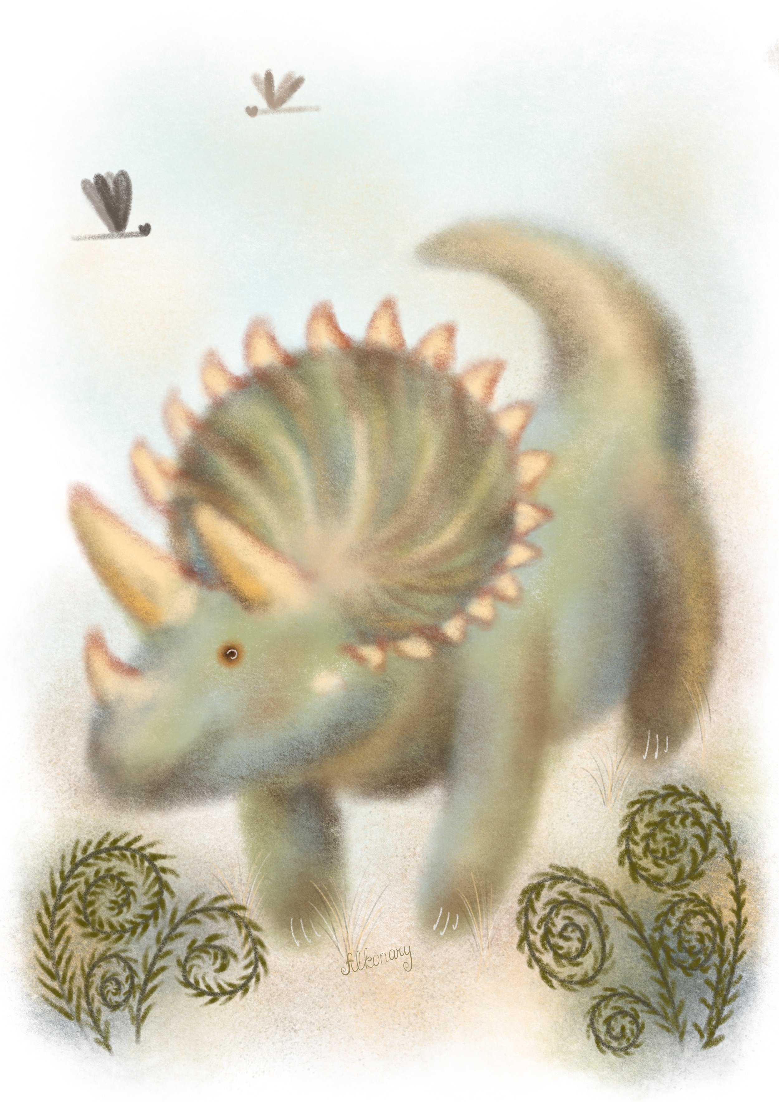 Hand-drawn Triceratops dinosaur illustration – printable nursery wall art from the Little Dinosaurs set