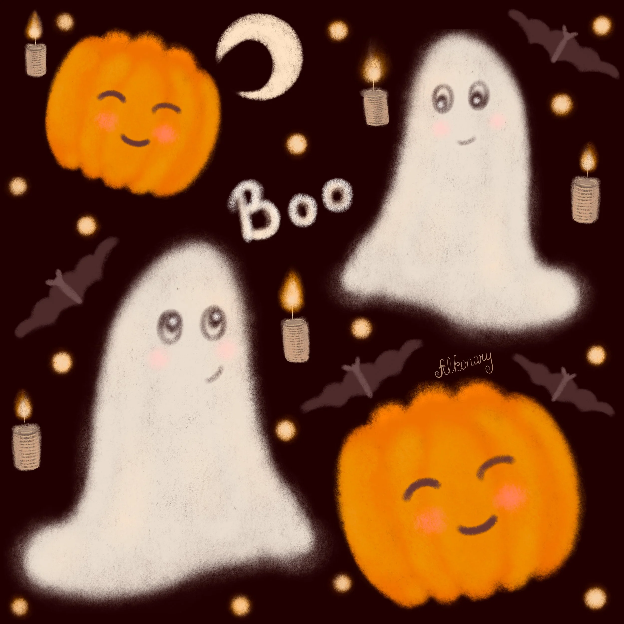 Happy ghosts and pumpkins