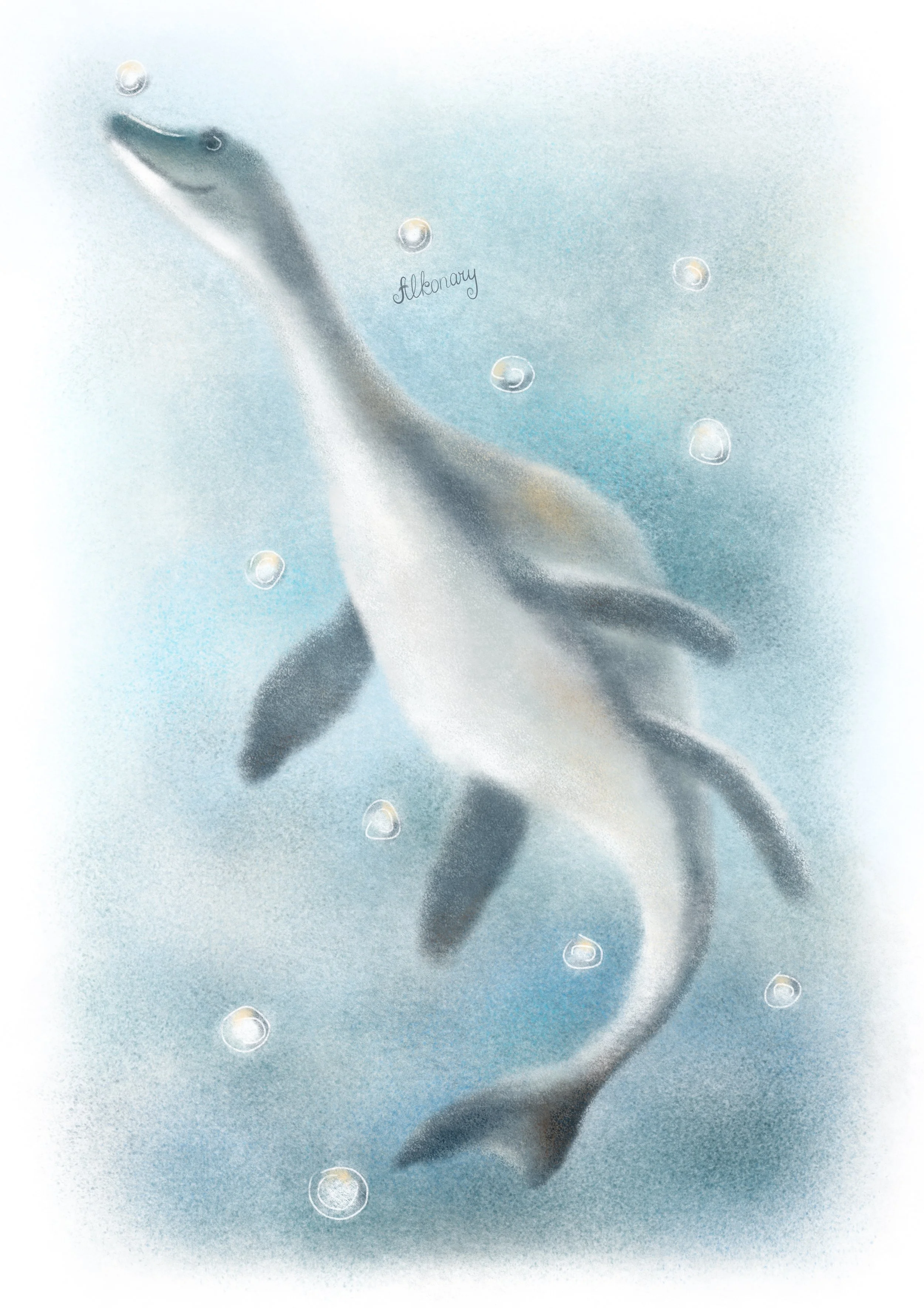 Hand-drawn Plesiosaur sea dinosaur illustration – printable nursery wall art from the Little Dinosaurs set