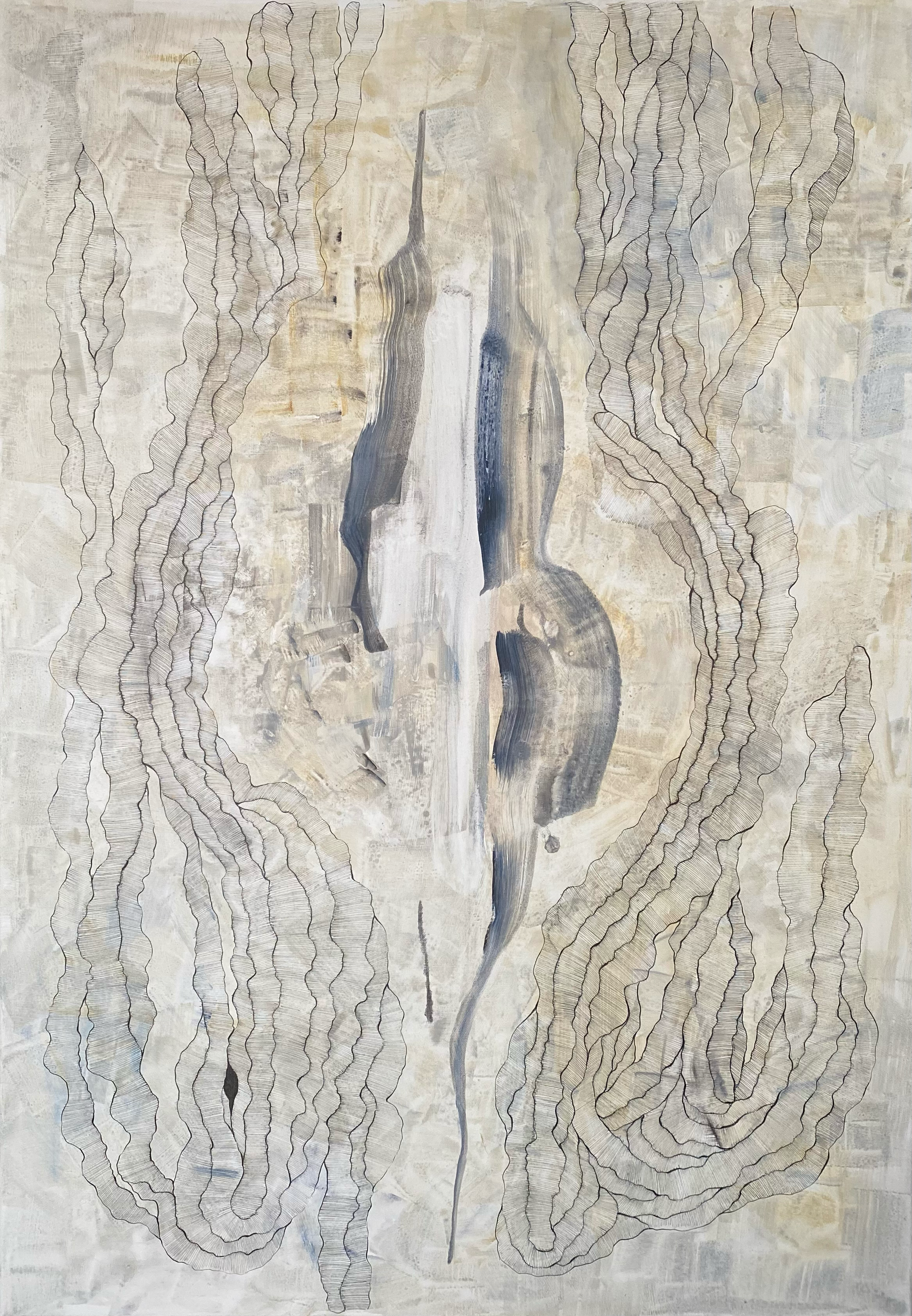 K1,  2025  Acrylic and ink on cotton
116 × 80 cm