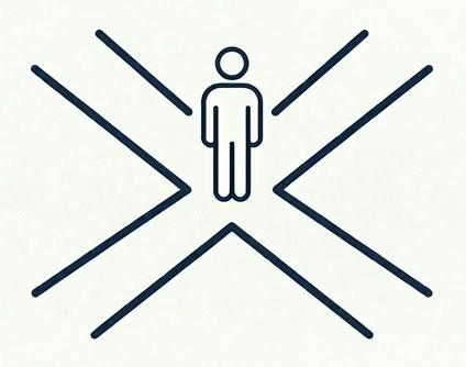 A person standing at a professional and personal crossroads, considering making a major change or transition.