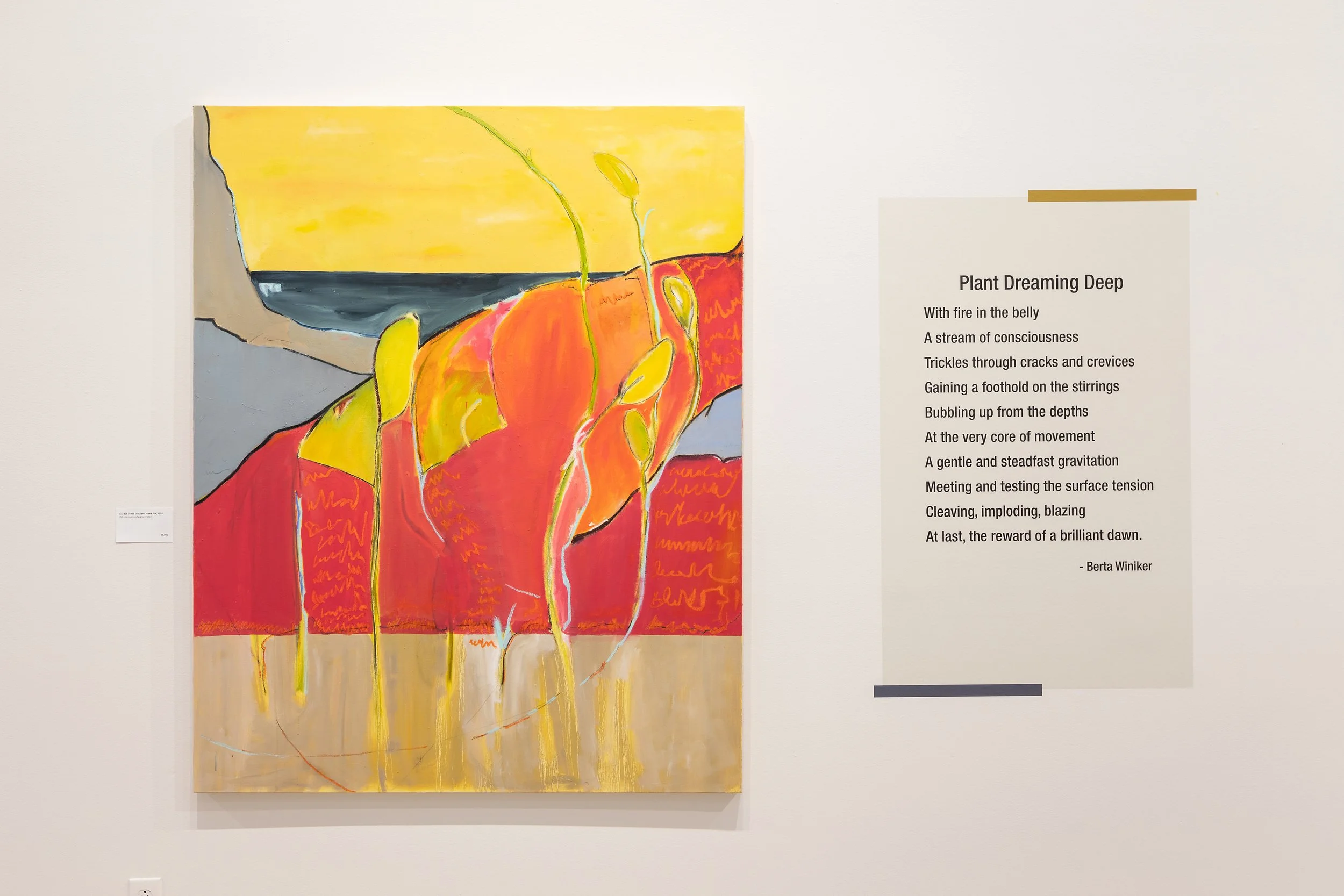 Poem-painting pairing in Gail Winbury: The Girl Who Drew Memories, 2022, Wilson Museum, SVAC. Photo by Dave Barnum.