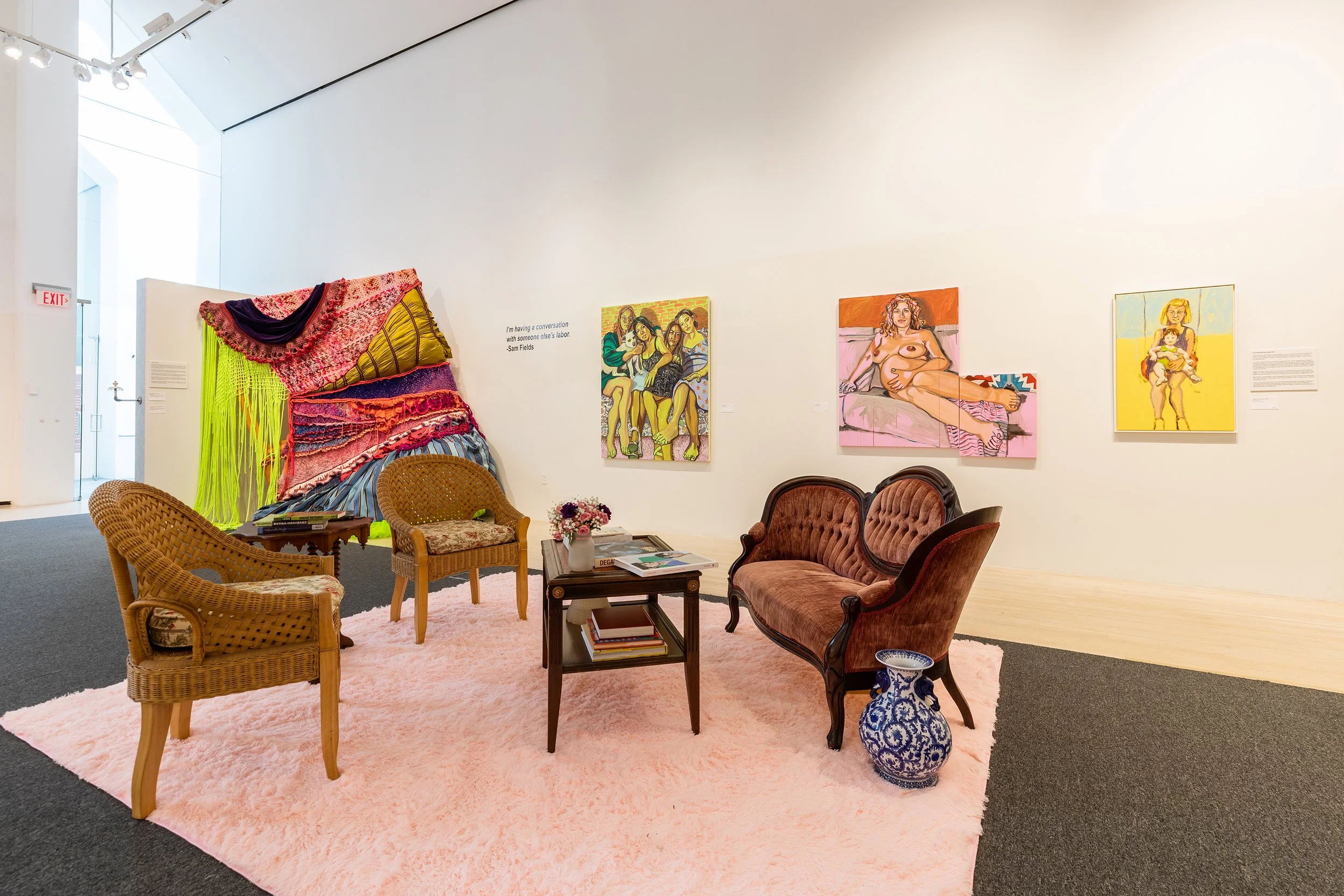 Frippery, Finery, Frills: Works in Conversation by Barbara Ishikura and Sam Fields, 2023, Wilson Museum, SVAC. Photo by Dave Barnum.