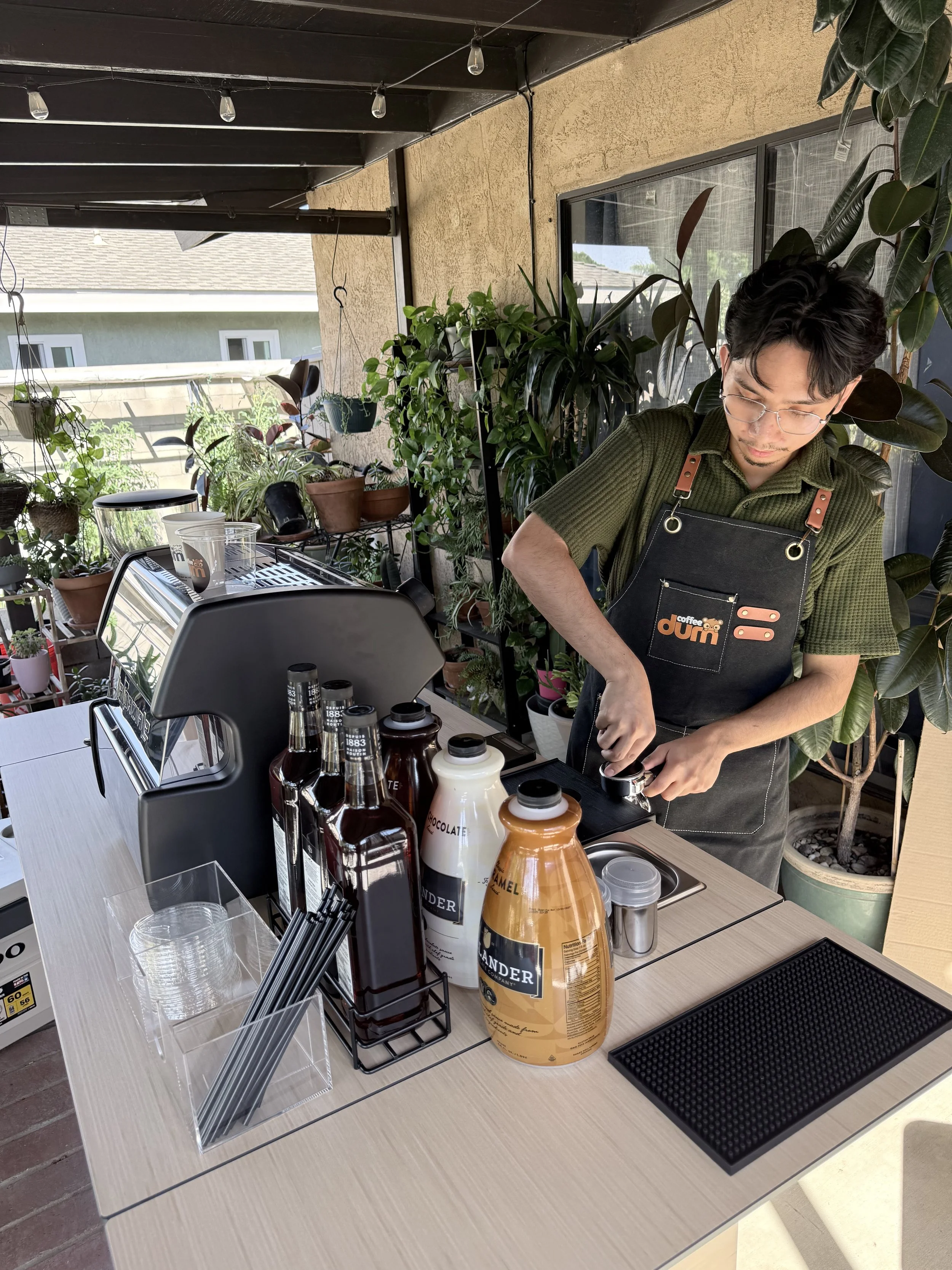 Durn Coffee mobile coffee cart serving handcrafted espresso drinks at an outdoor event in Bakersfield, California